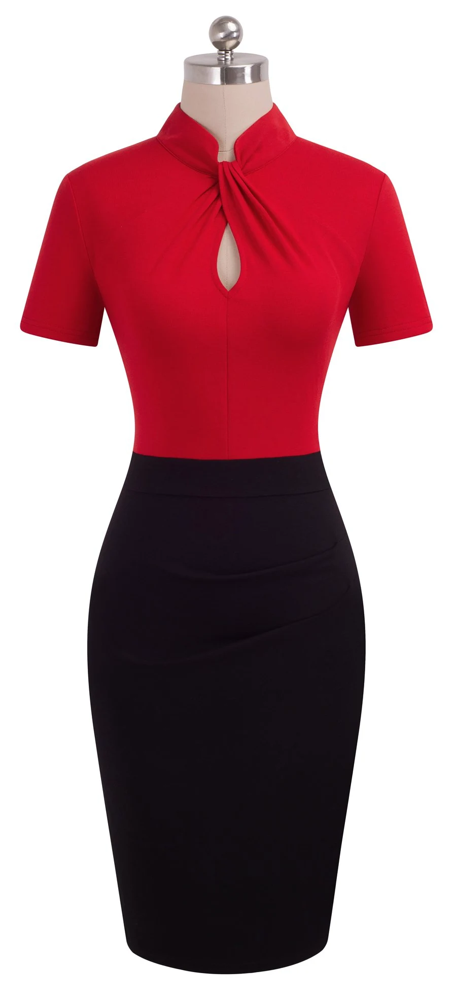 HOMEYEE Damska sukienka ołówkowa w stylu vintage z krótkim rękawem bodycon biznesowa B430
