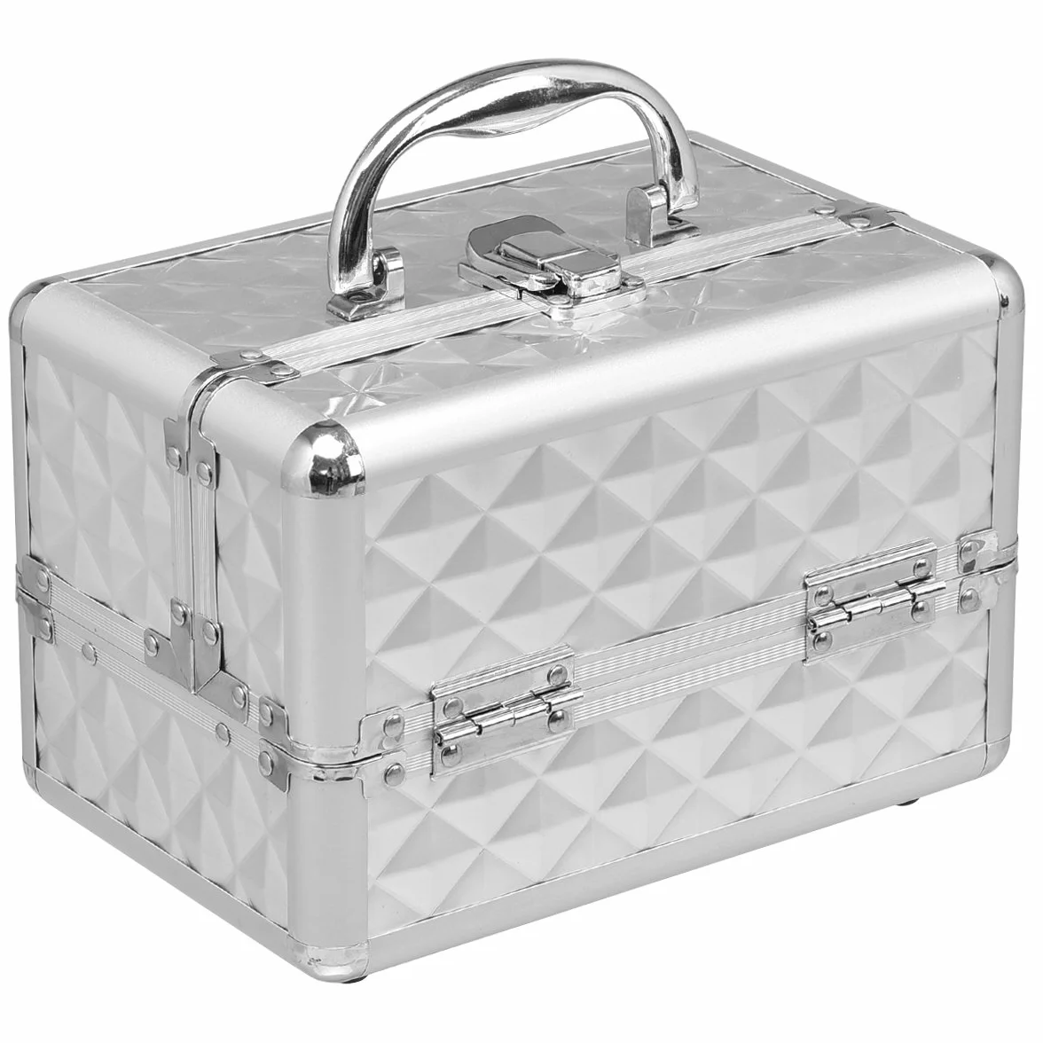 COSTWAY kuferek kosmetyczny Beauty Case z lustrem, srebro, 23 x 15 x 18cm
