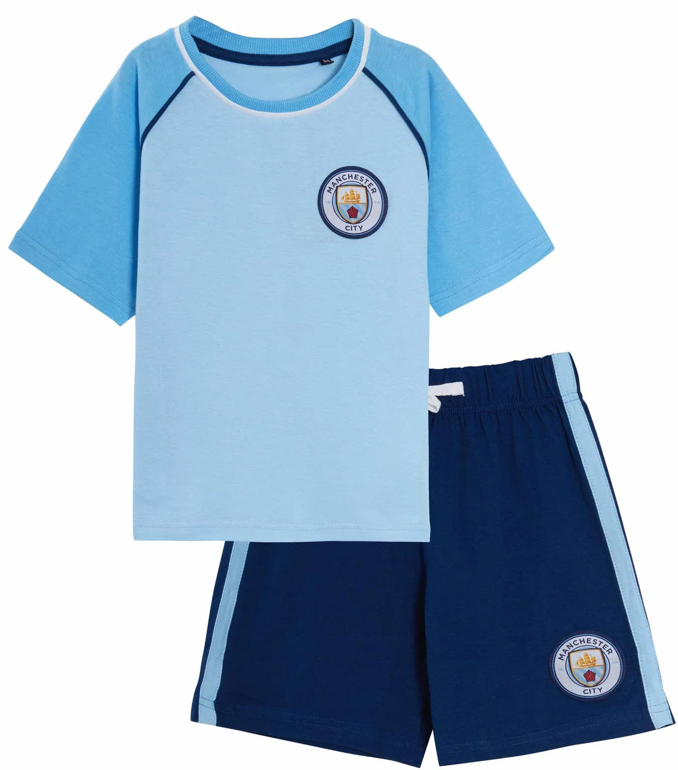 Dziecięce krótkie piżamy Manchester City FC Chłopcy Zestaw piżam Premiership Kit Krótkie spodenki + T-shirt
