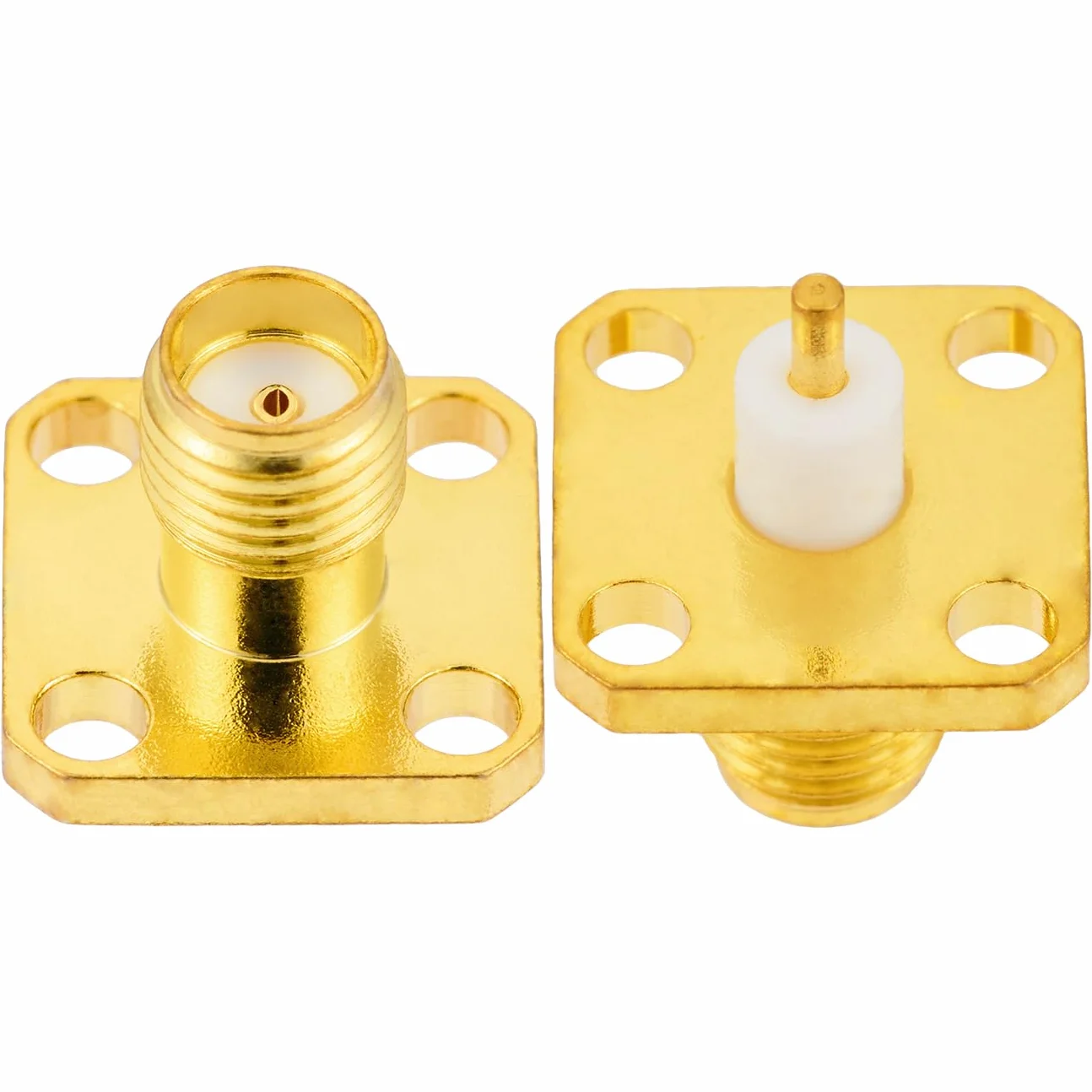 Vecys 2 Stuks SMA Żeński Panel Podwozia RF Adapter Koncentryczny 50 Ohm SMA Żeński 4 Otworowa Złącze do Montażu Panelowego do Anteny Radiowej Kabel Koncentryczny