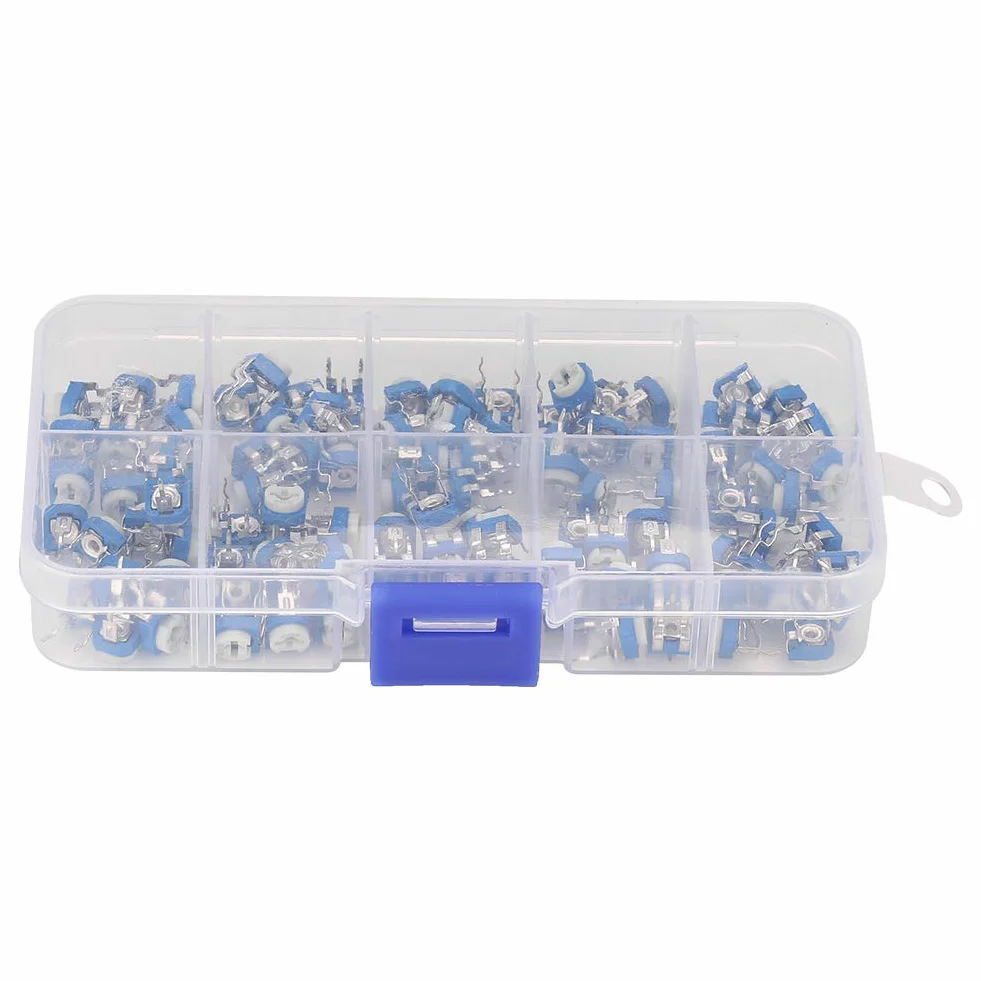 100Pcs 10 Werte variable Widerstände, 500 Ohm bis 1M Ohm Widerstand Ajustable Trimmer Potentiometer mit Assorted Kit