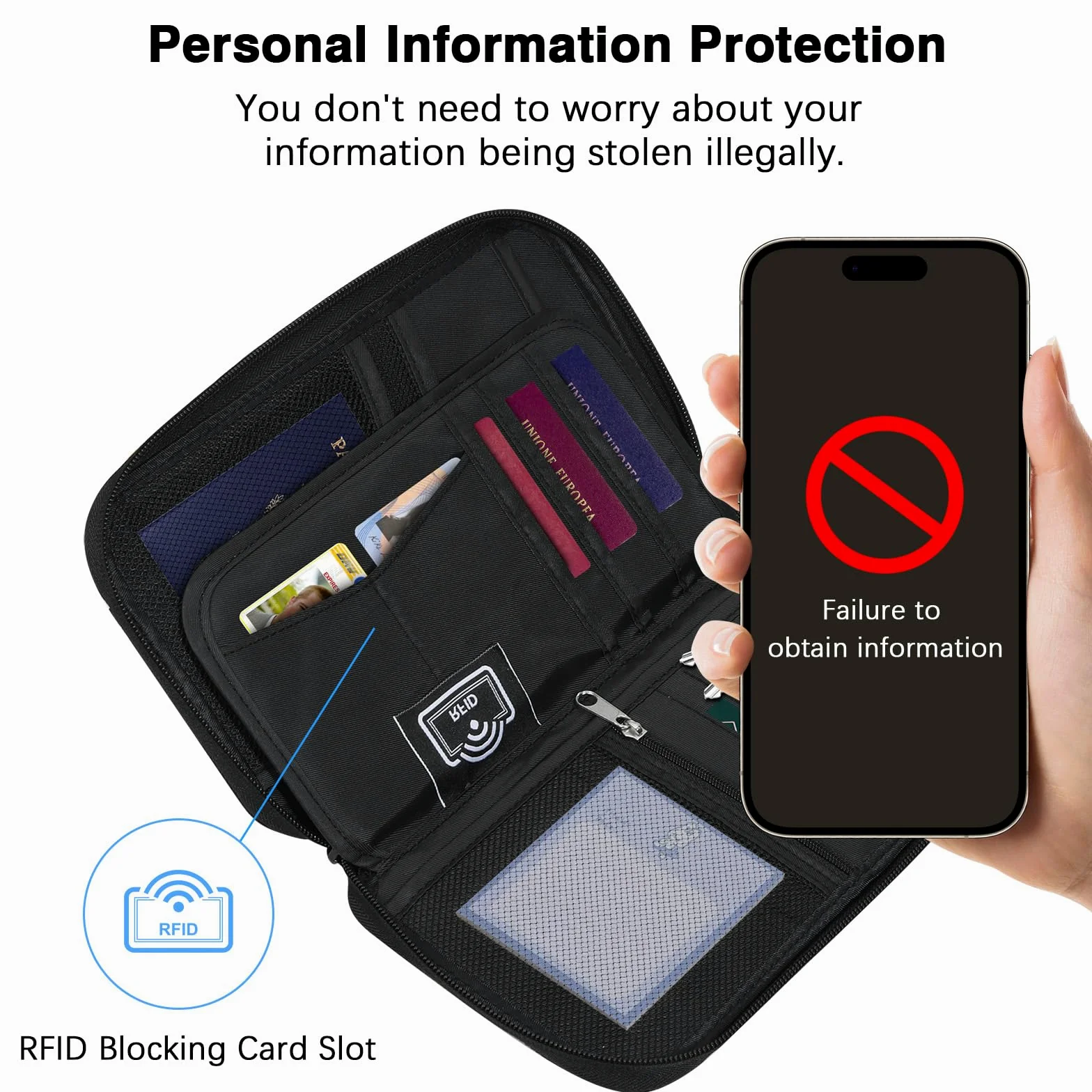 MoKo Passport Holder Family, RFID Passport Wallet for Men and Women, Travel Passport Holder with Multiple Compartments, Travel Document Organzier for Cards, ID, Tickets, Keys, Black