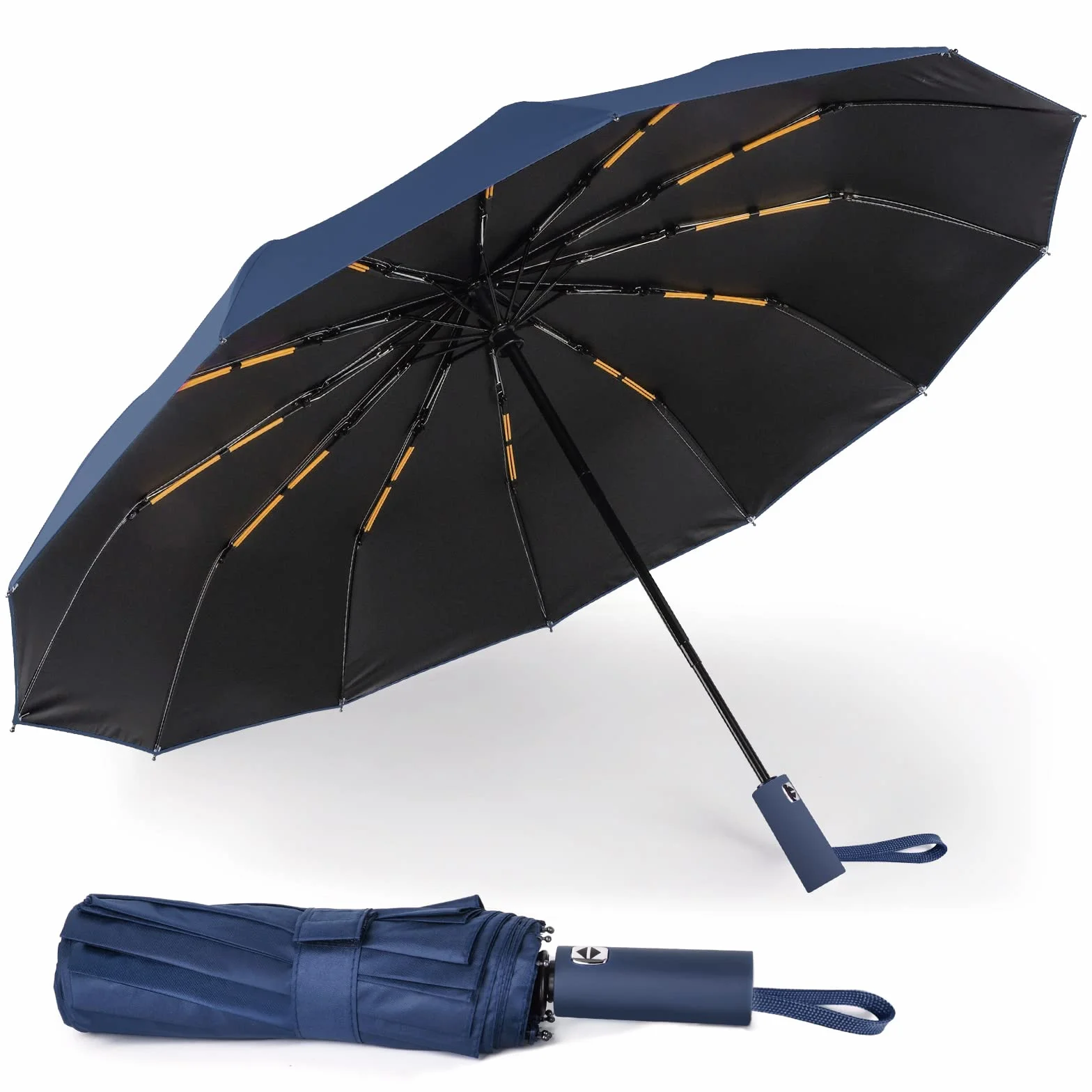 LAMA Składany parasol, odwrócony parasol, wiatroszczelny, mocny, automatyczne otwieranie/zamykanie, anty-UV, kompaktowy, przenośny parasol podróżny z paskami odblaskowymi na deszcz, słońce