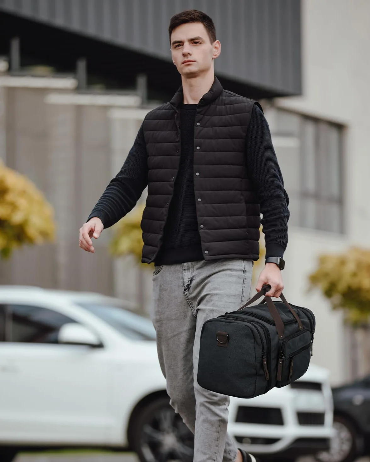 Vintage duża torba podróżna płócienna holdall na weekend, Czarny