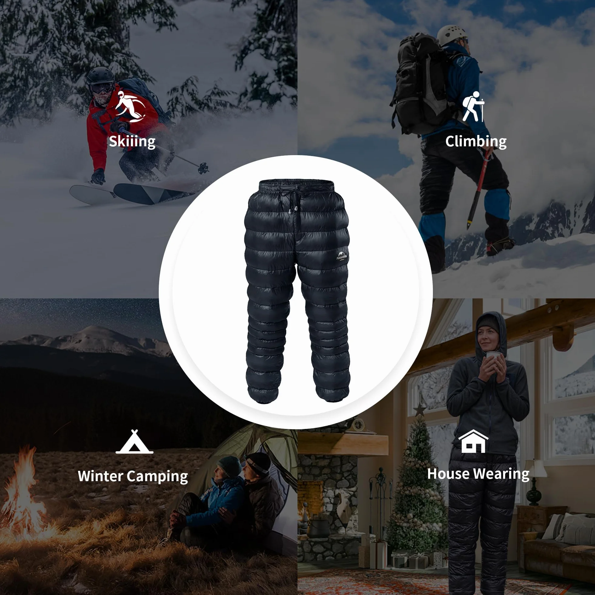 Naturehike Damskie spodnie puchowe, ultralekkie spodnie narciarskie dla mężczyzn i kobiet, spodnie śniegowe do Outdorr, zimowe, termiczne, ciepłe, wodoszczelne, kacze puchowe, do użytku na zewnątrz,