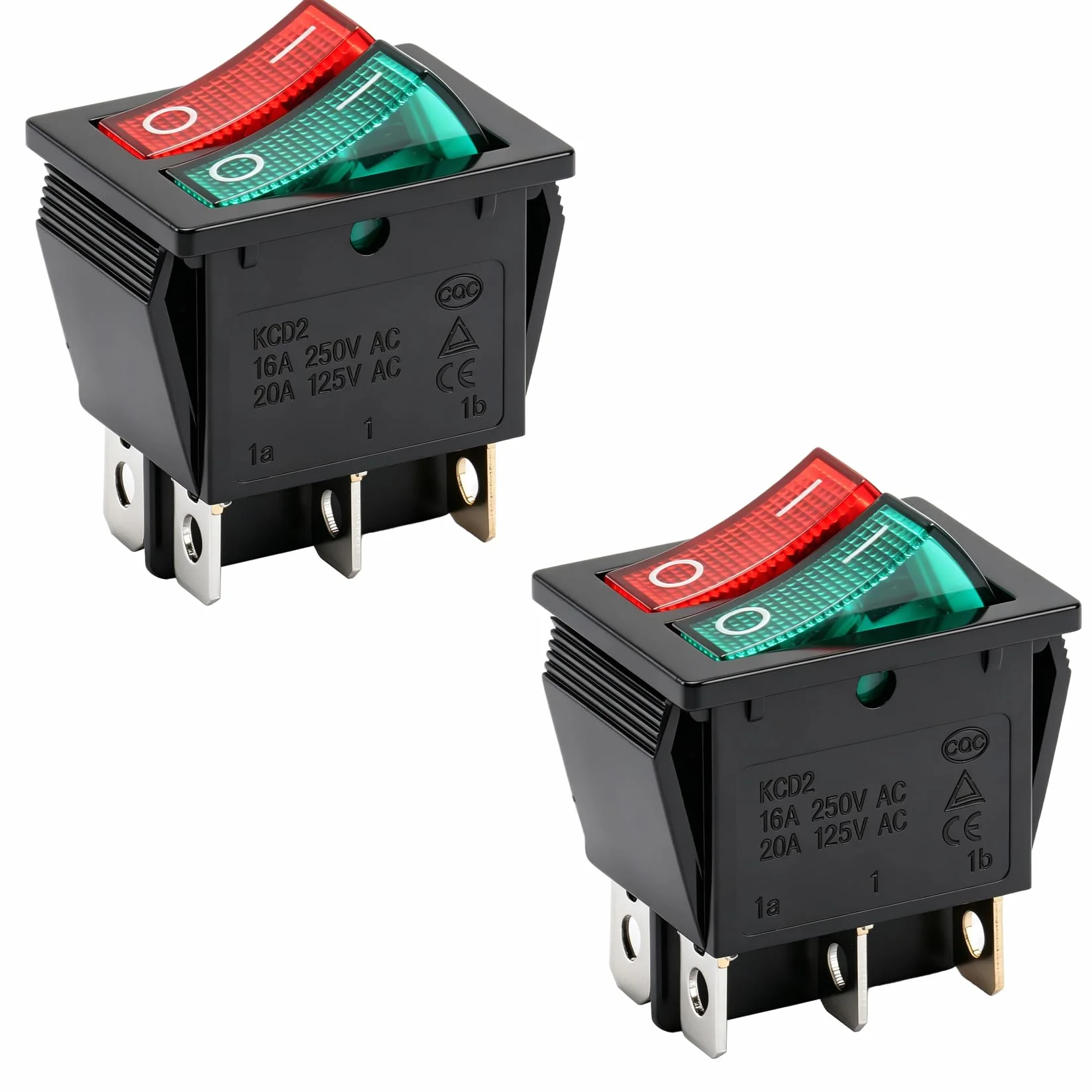 Heschen Podwójny przełącznik kołyskowy, ON-OFF, SPST, 6 zacisków, czerwone zielone światło, 16 A 250 V AC, 2 szt