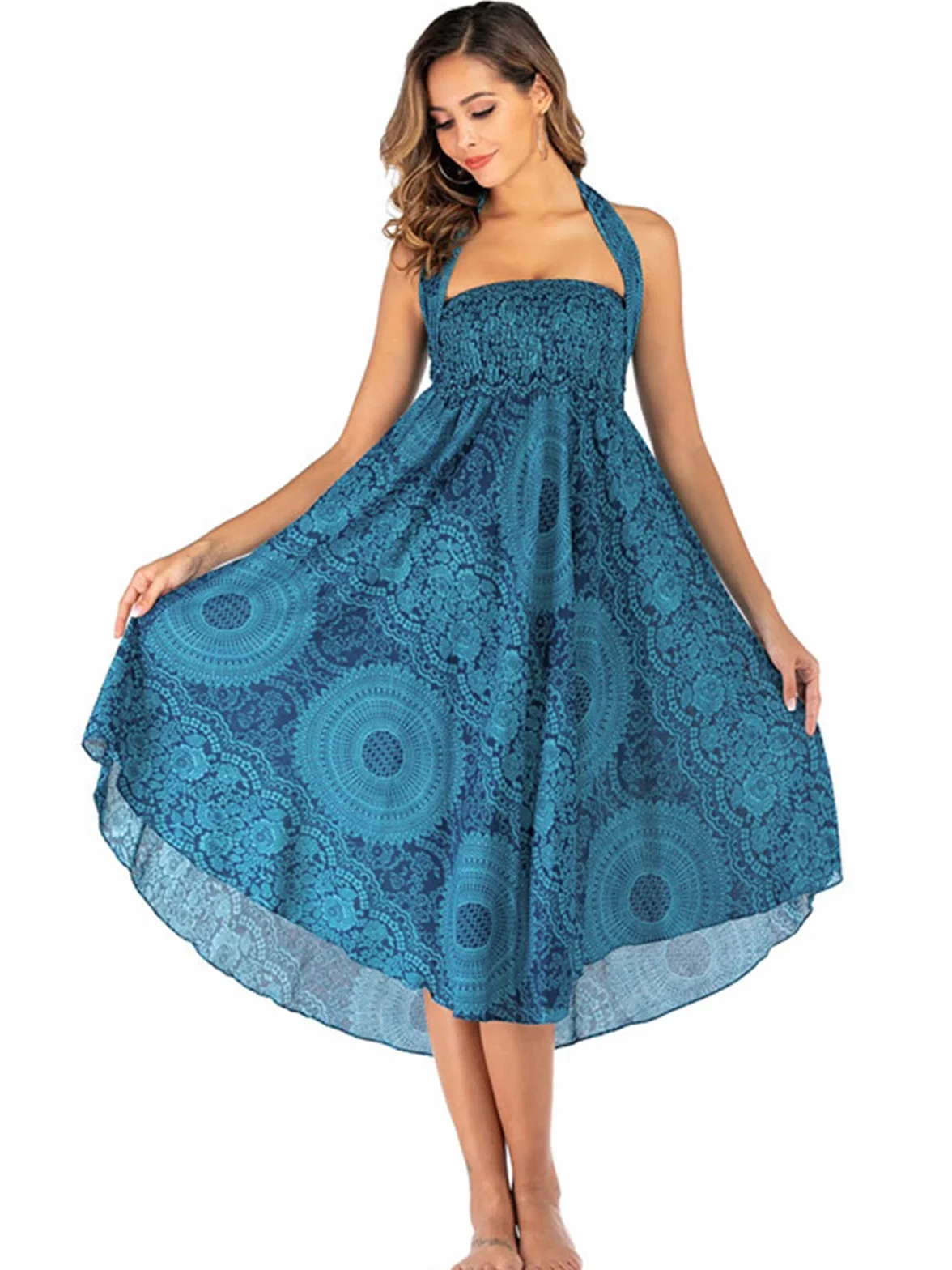 Adigaber Elegancka spódnica maxi 2 w 1 długa sukienka boho do tańca brzucha