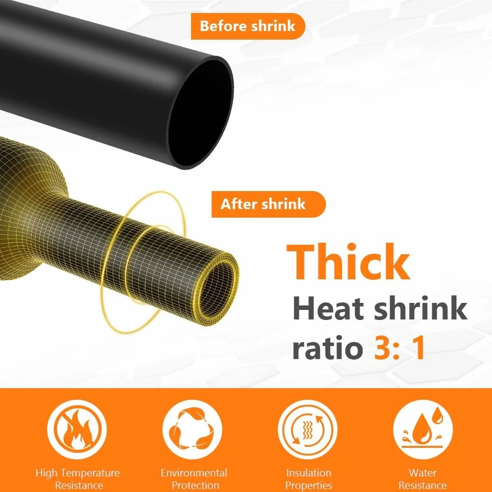3:1 Rurka termokurczliwa, Ø 12,7 mm, długość 1,5 m, wodoodporna tuleja termokurczliwa do izolacji kabli i kabli ładujących