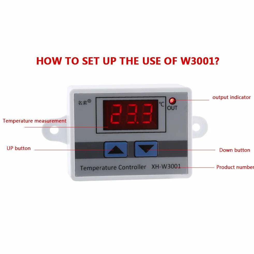 Walfront XH-W3001 - Wielofunkcyjny cyfrowy termostat LED do regulacji temperatury z czujnikiem, 2 stopnie grzania i chłodzenia