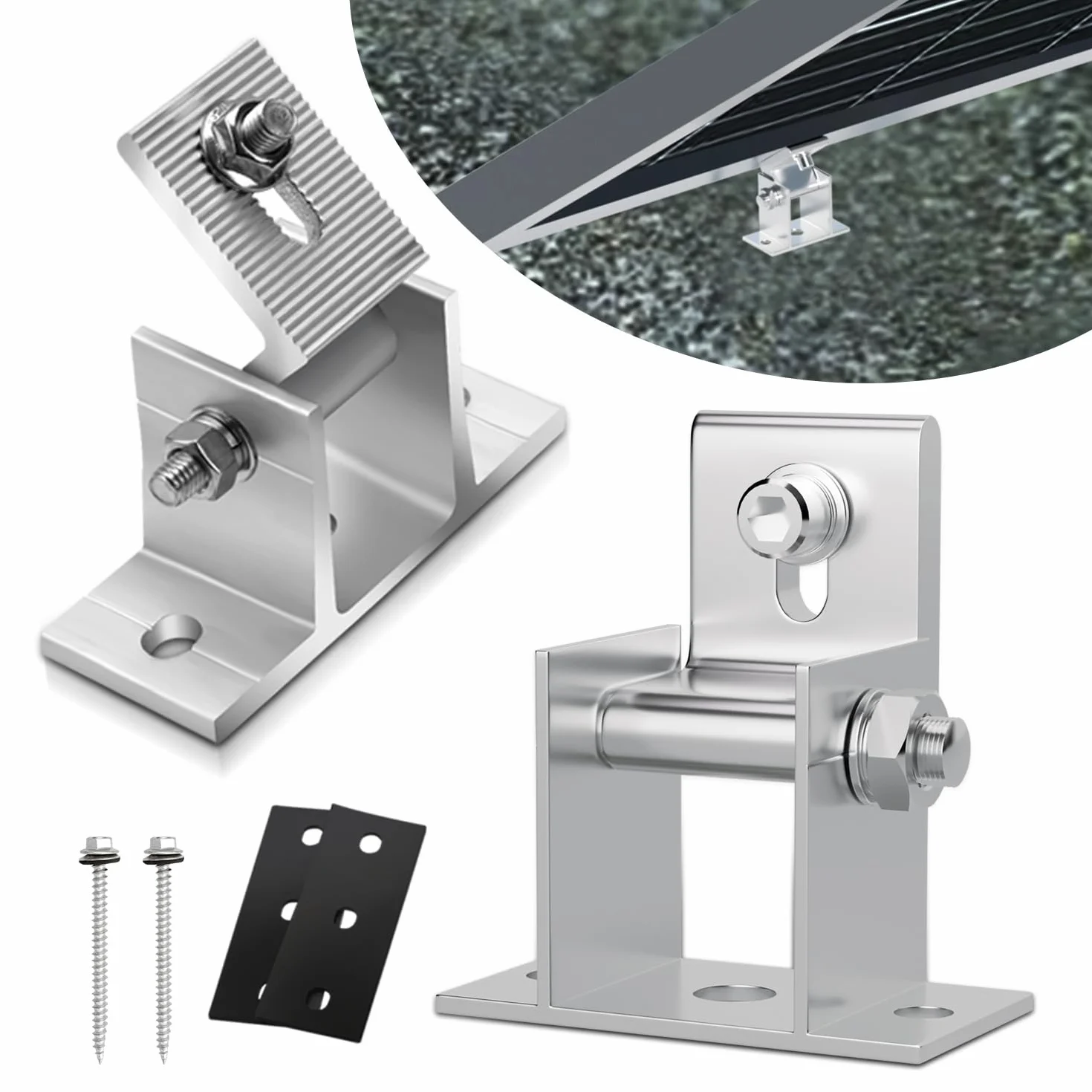 Eulenke Uchwyt do modułu solarnego (2 pary), wspornik modułów solarnych 0°-60°, aluminiowy panel słoneczny, uchwyt płaski dach 38 cm - 68 cm, regulowany, zestaw montażowy do elektrowni balkonowej,