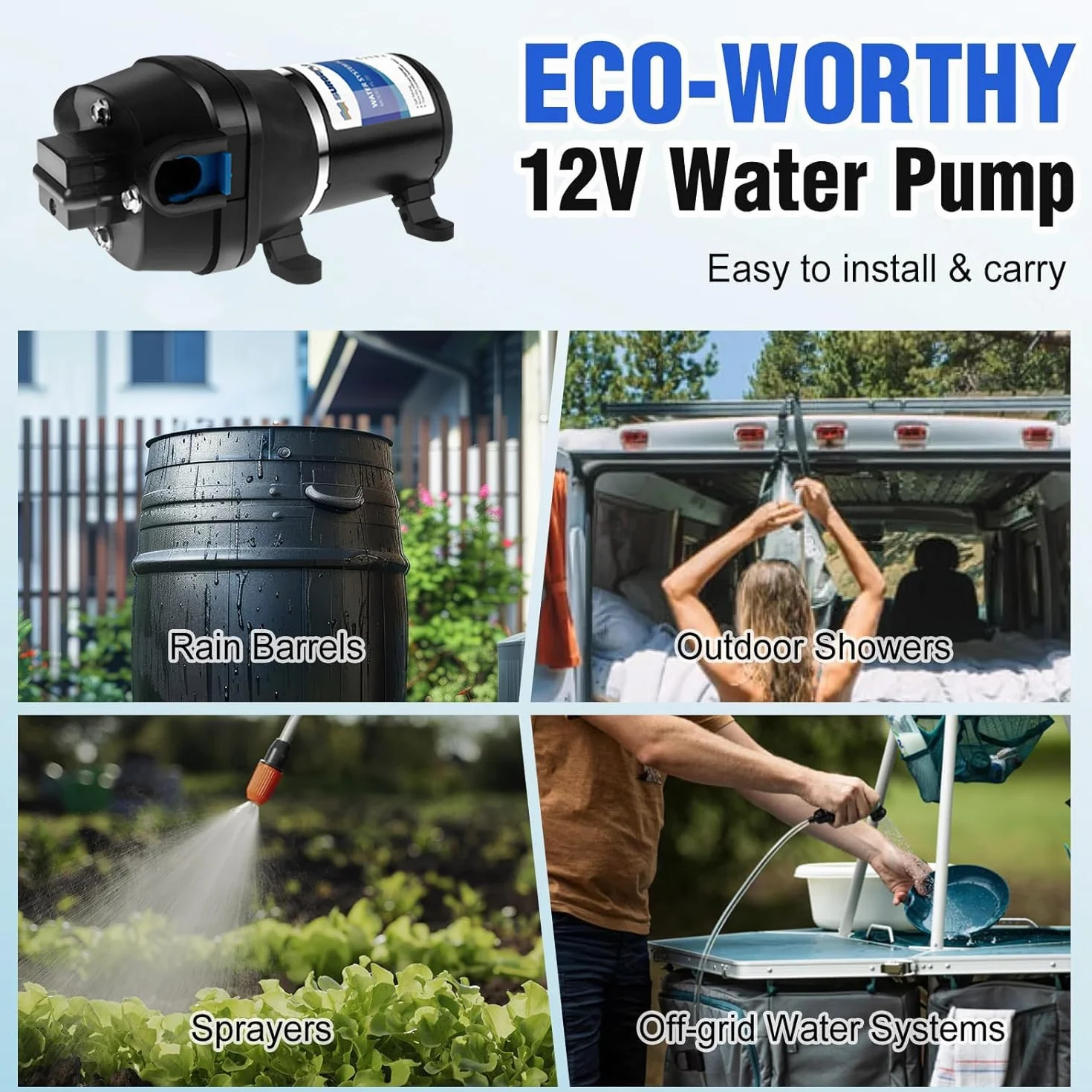 Pompa wodna ciśnieniowa 12 V, pompa membranowa 35 psi, 2,4 bar, 95 W, 12,5 l/min, samozasysająca, automatyczna pompa wodna, wysokociśnieniowa pompa wody do przyczep kempingowych, łodzi, ogrodu