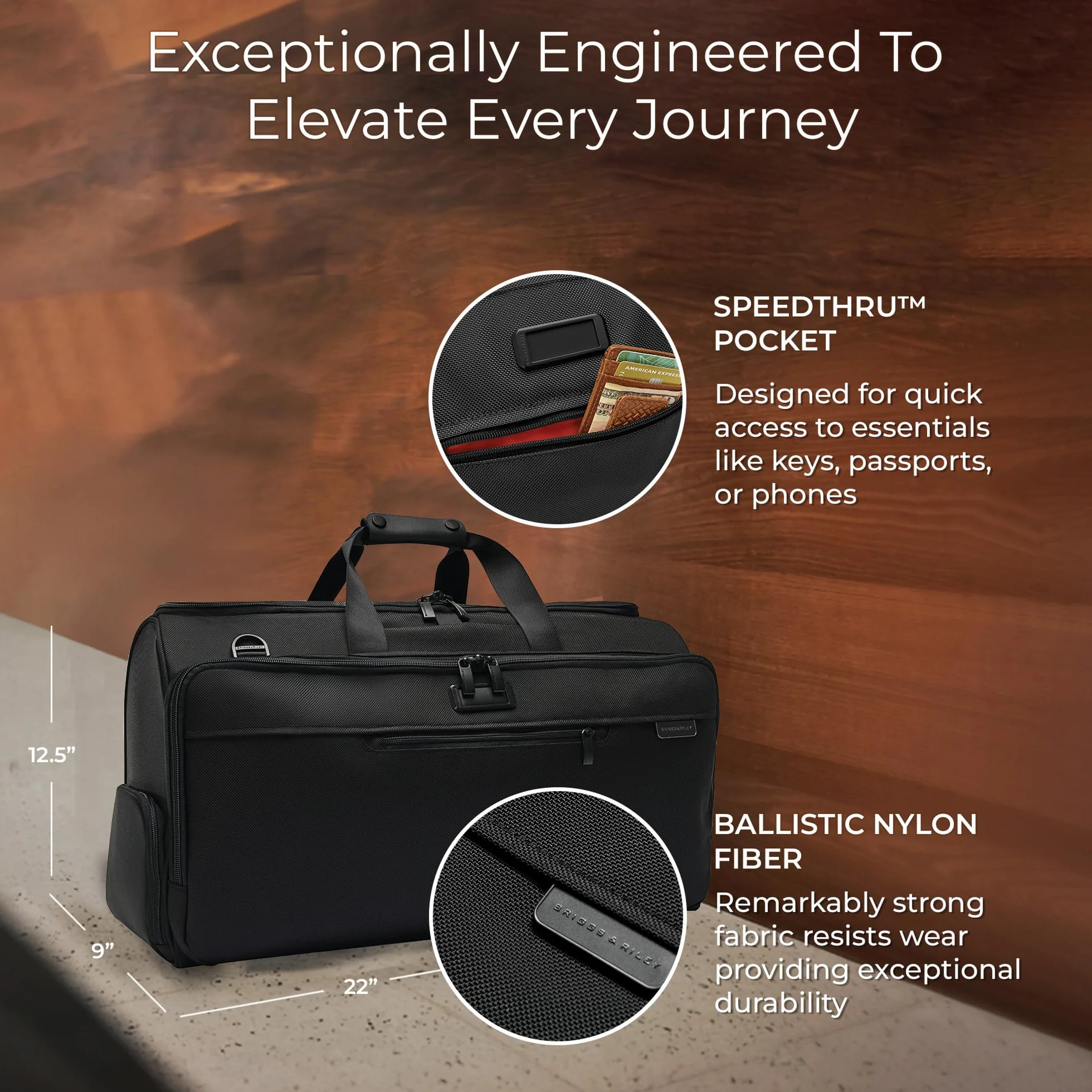 Briggs & Riley Baseline Garment Duffle Bag, czarna, 56 cm, Czarny, 22 Inch Garment Duffle Bag, Torba podróżna na ubrania