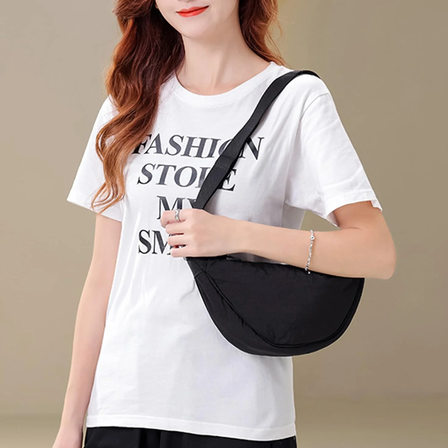 ANYWN Torba na ramię damska z półksiężycem, Hobo Casual Crossbody, jednokolorowa, przenośna, półksiężyc, torba na ramię z regulowanym paskiem na ramię