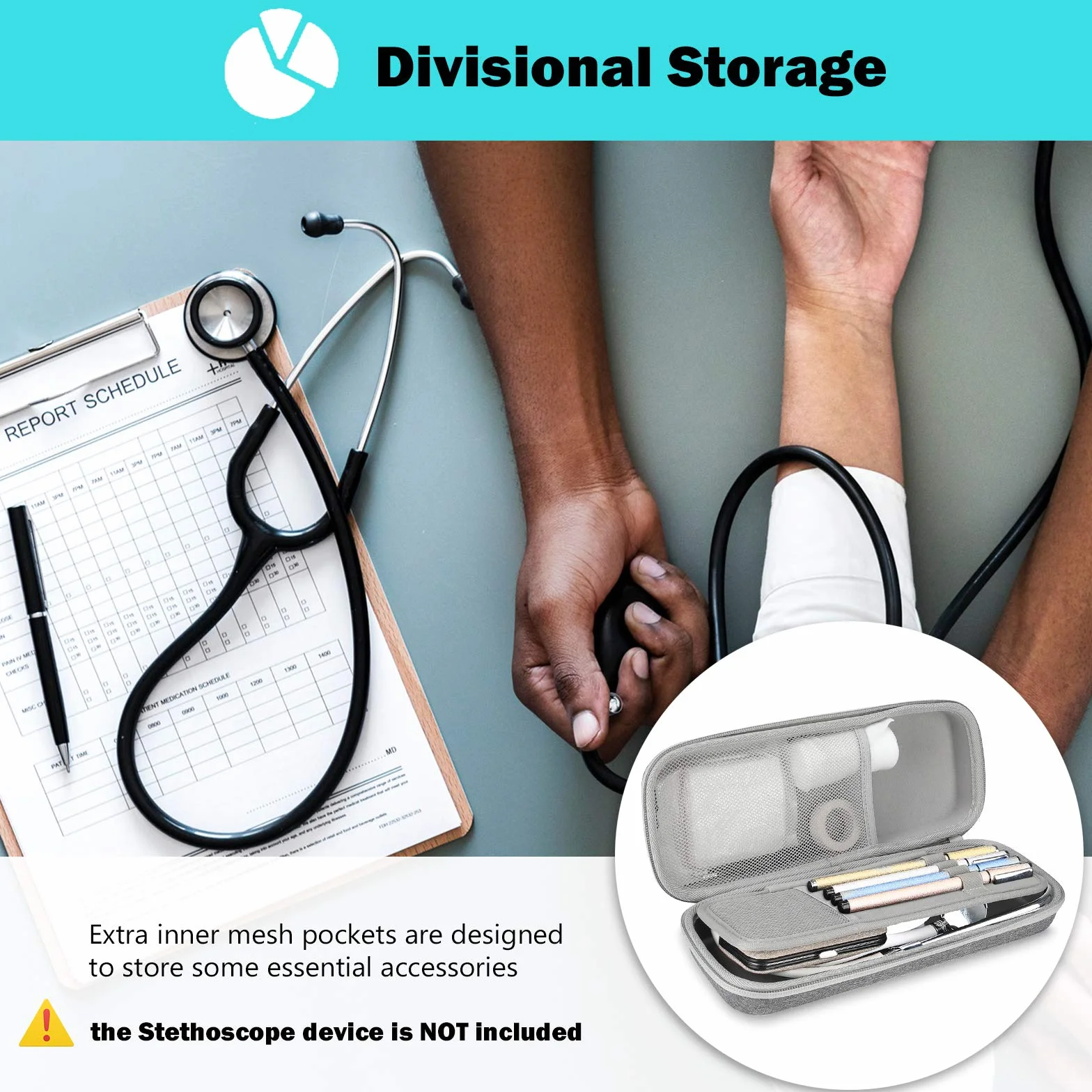 ProCase Futerał na stetoskop Littmann Cassic/ADC/Dixie EMS Stetoskop, torba lekarska na karetkę ratunkową, akcesoria dla studentów medycyny -szary