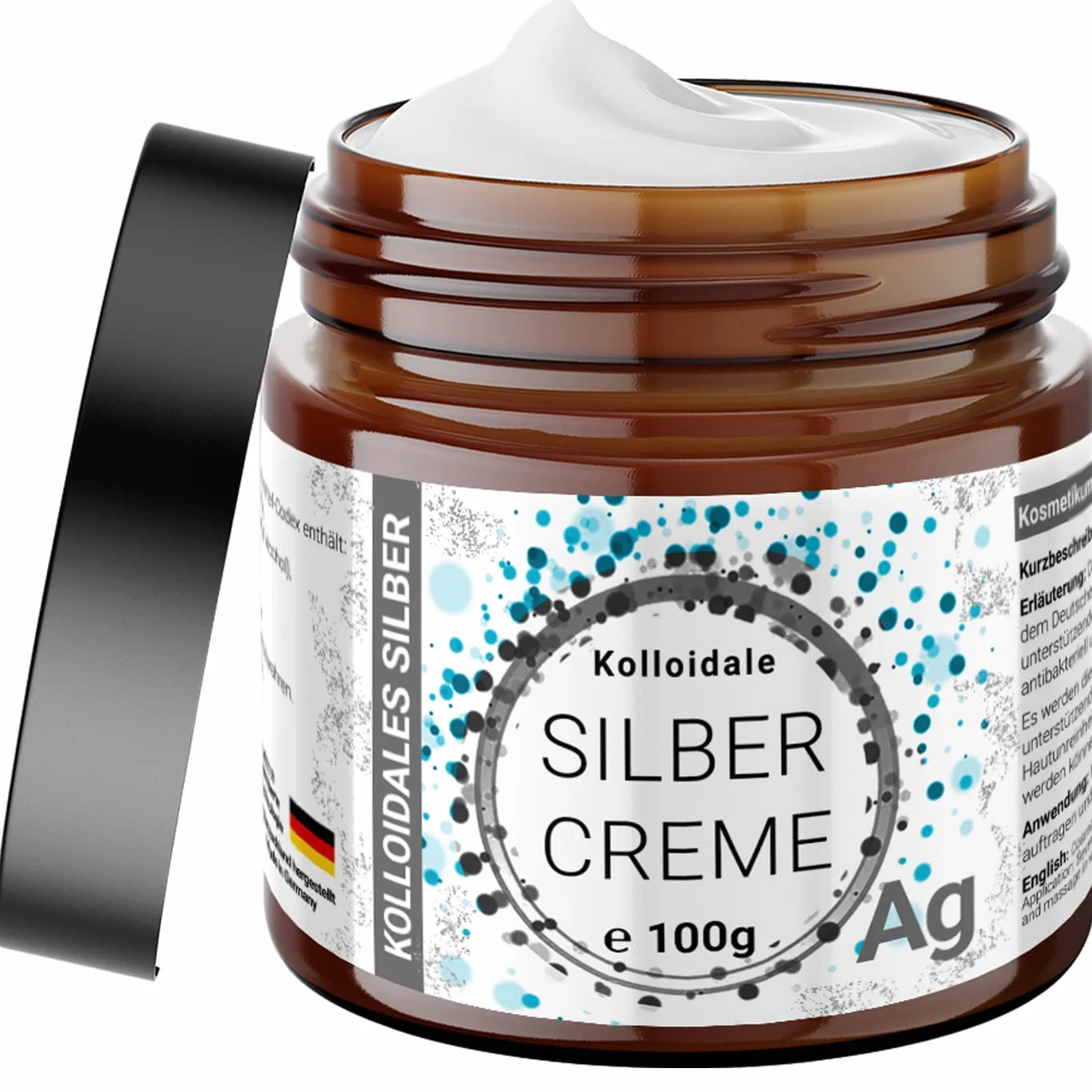 1 x 100 g koloidalny srebrny krem 40 ppm (25%) w szklanym tygielku, 100% koloidalny i stabilny – bardzo skuteczny DAC/koloidalny srebrny krem – kosmetyk
