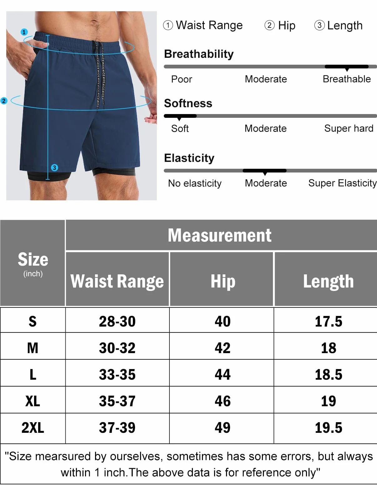 Aolesy Męskie spodenki do biegania 15 cm / 18 cm szybkoschnące spodenki treningowe na siłownię z kieszeniami, trening tenisowy lekkoatletyczny (bez wkładki i wkładki)
