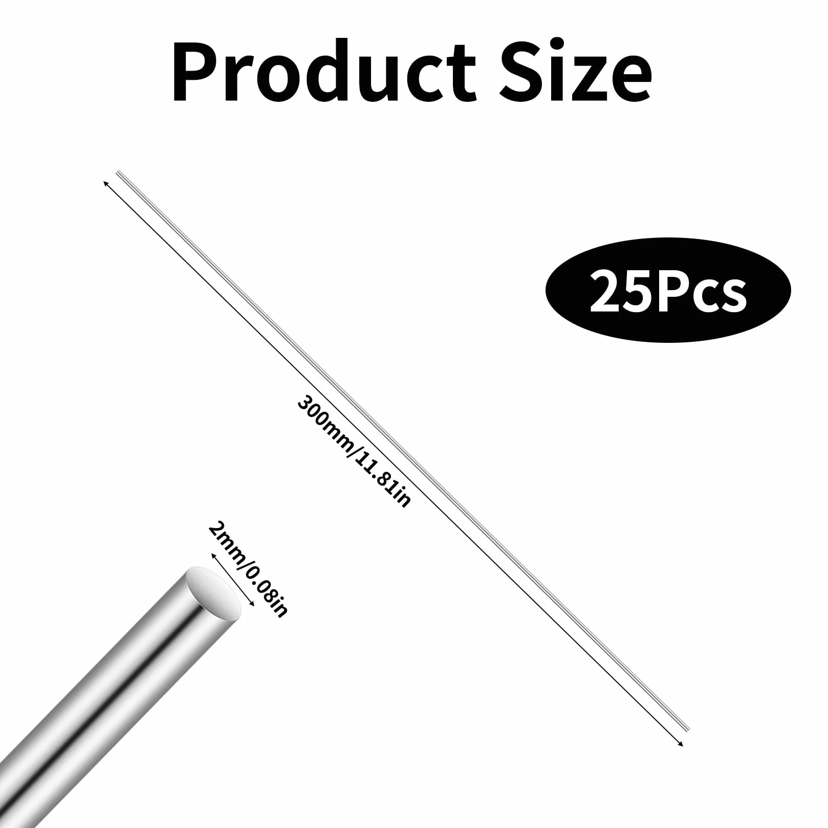 25 Sztuk Prętów Ze Stali Nierdzewnej, 2 x 300mm Okrągłe Pręty Ze Stali Nierdzewnej, Pręt Metalowy, 304 Pręty Ze Stali Nierdzewnej, Okrągły Pręt, Pełny Okrągły Pręt do Modeli Samolotów Samochodów DIY