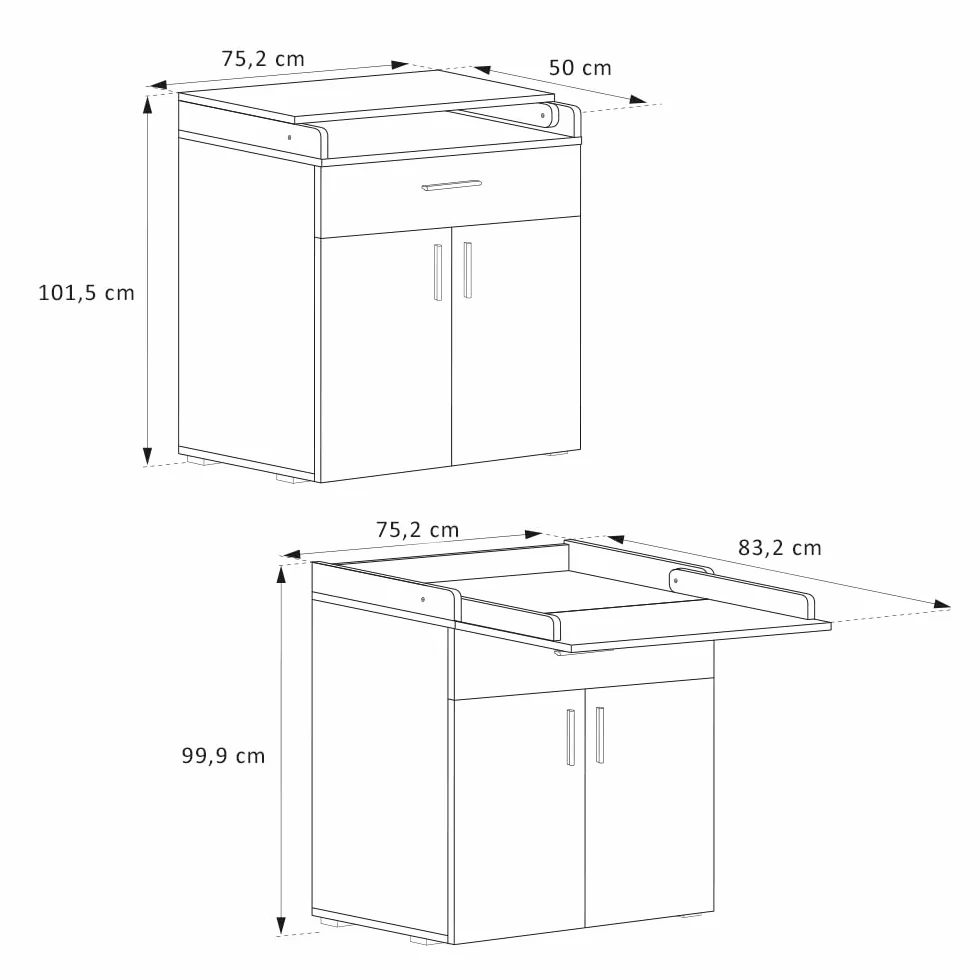 Vicco Przewijak dla dziecka "Lena", Biały, 75.2 x 101.5 cm, convertible en commode standard après la période de change