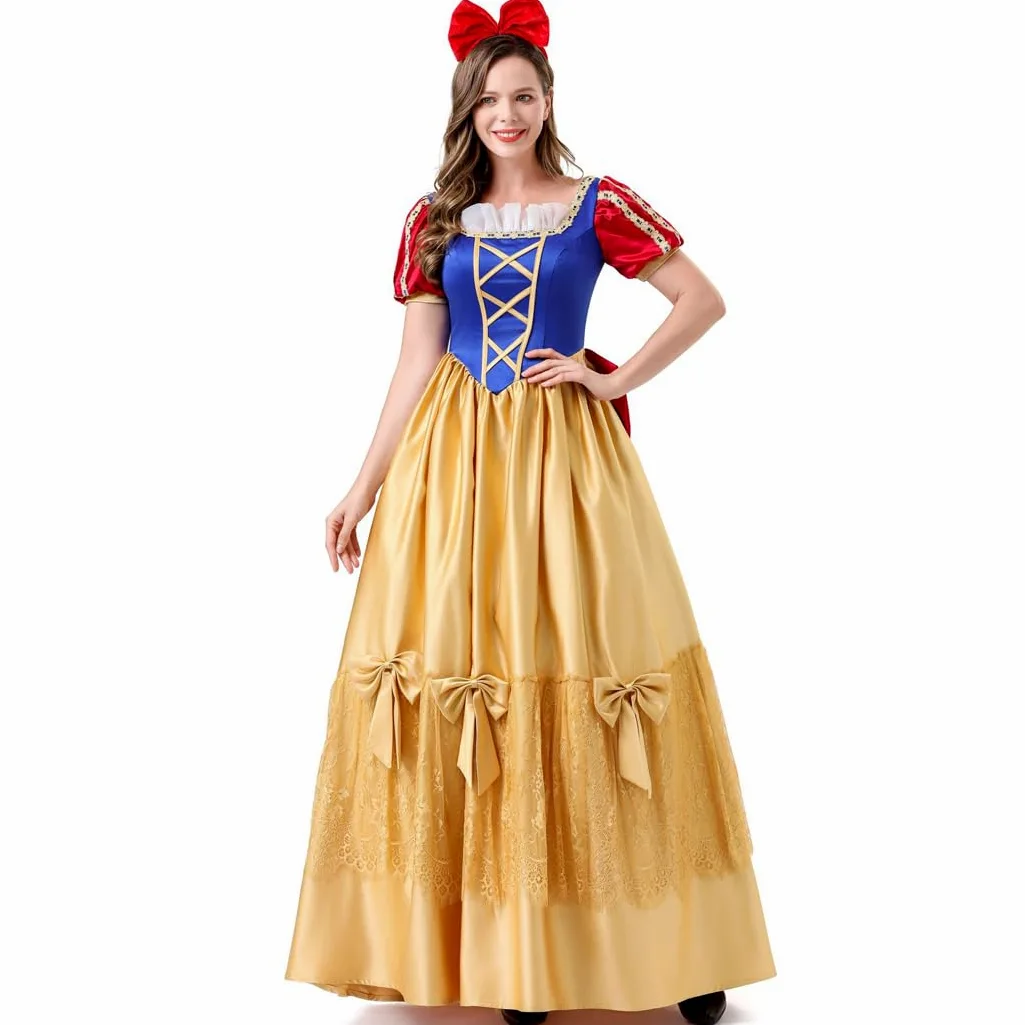 Kostium Królewny Śnieżki dla dorosłych kobiet strój księżniczki z bajki idealny na cosplay karnawał i Halloween