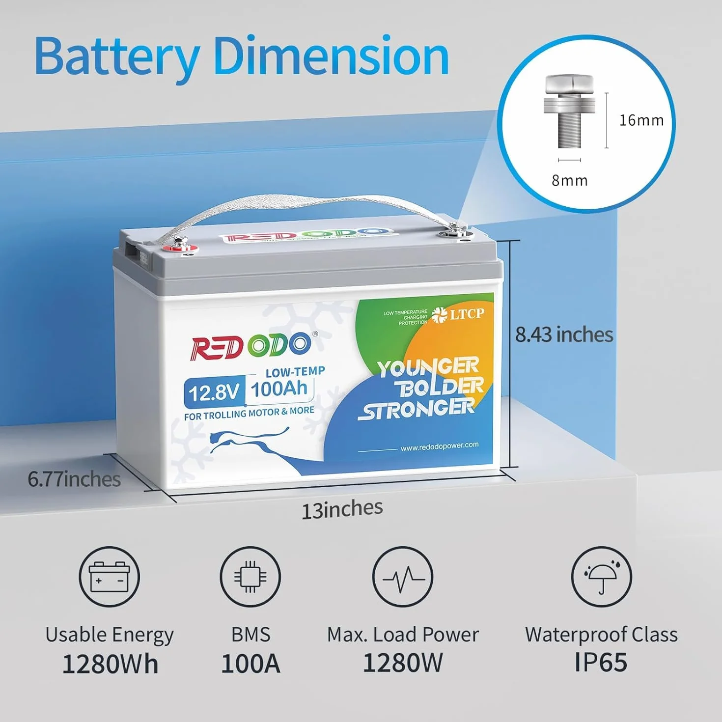 Redodo Akumulator 12V 100Ah LiFePO4 Low Temp Cutoff z BMS 100A, akumulator litowy do 4000 głębokich cykli, idealny do silnika trollingowego, morskiego, ryb, łodzi, kampera, energii słonecznej