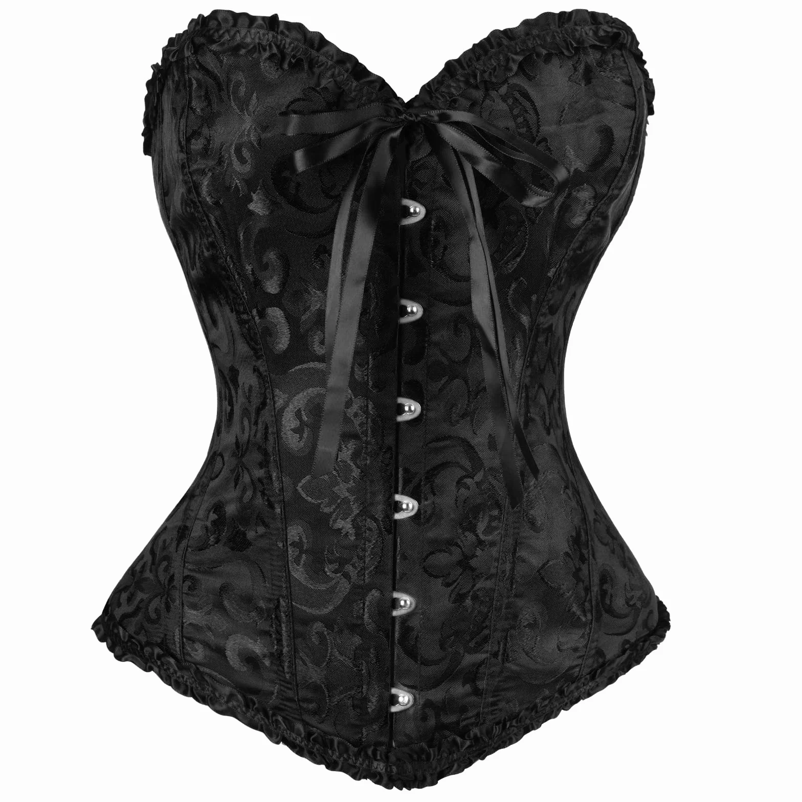AUYAO Damski gorset z pełnym biustem w stylu vintage, gorset średniowieczny, sznurowany, damski gorset ze sznurowaniem, nadruk kwiatowy, gorset, gorset pod biustem, czarny, S-XL