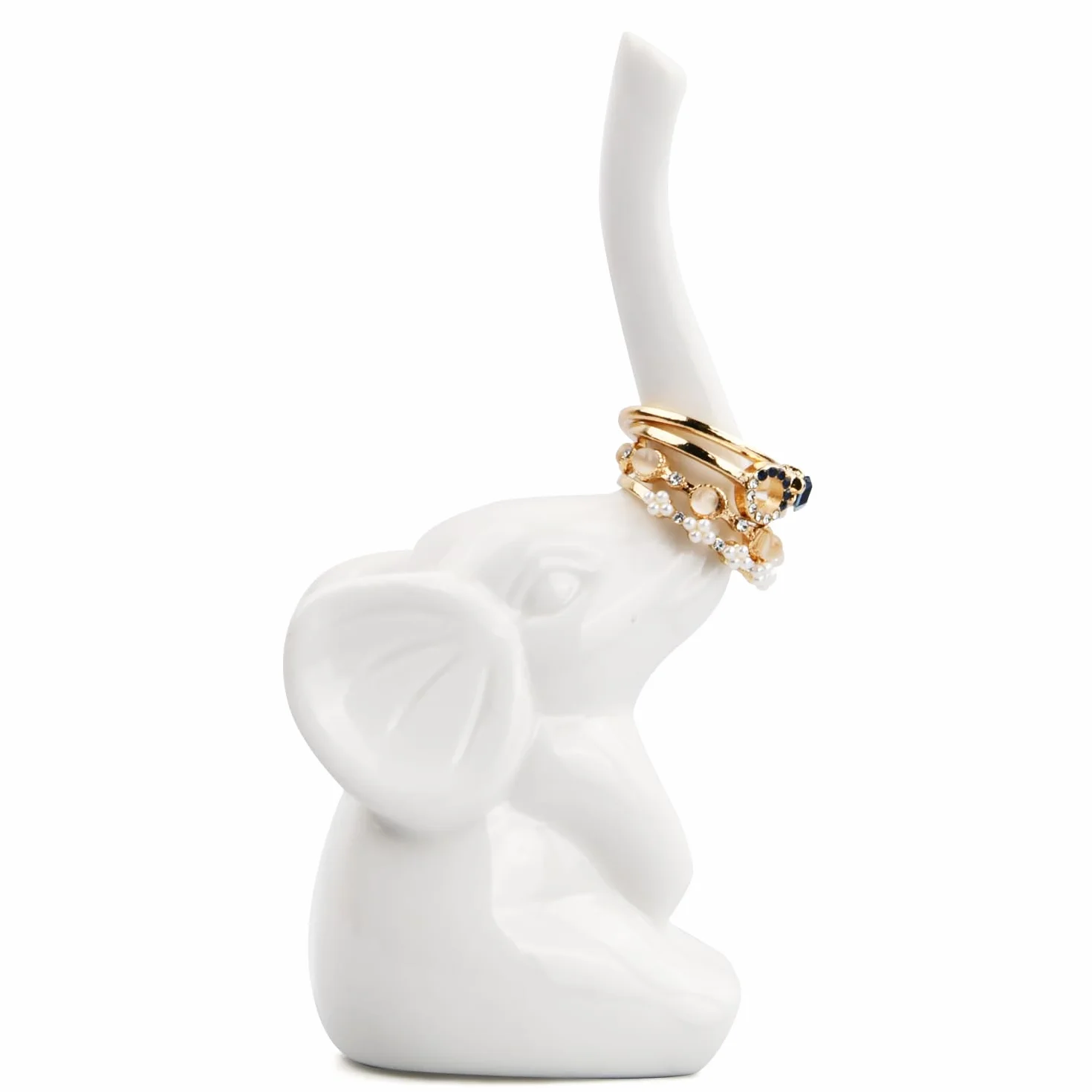 Ceramiczny uchwyt na pierścionki biały słoń figurka ornament