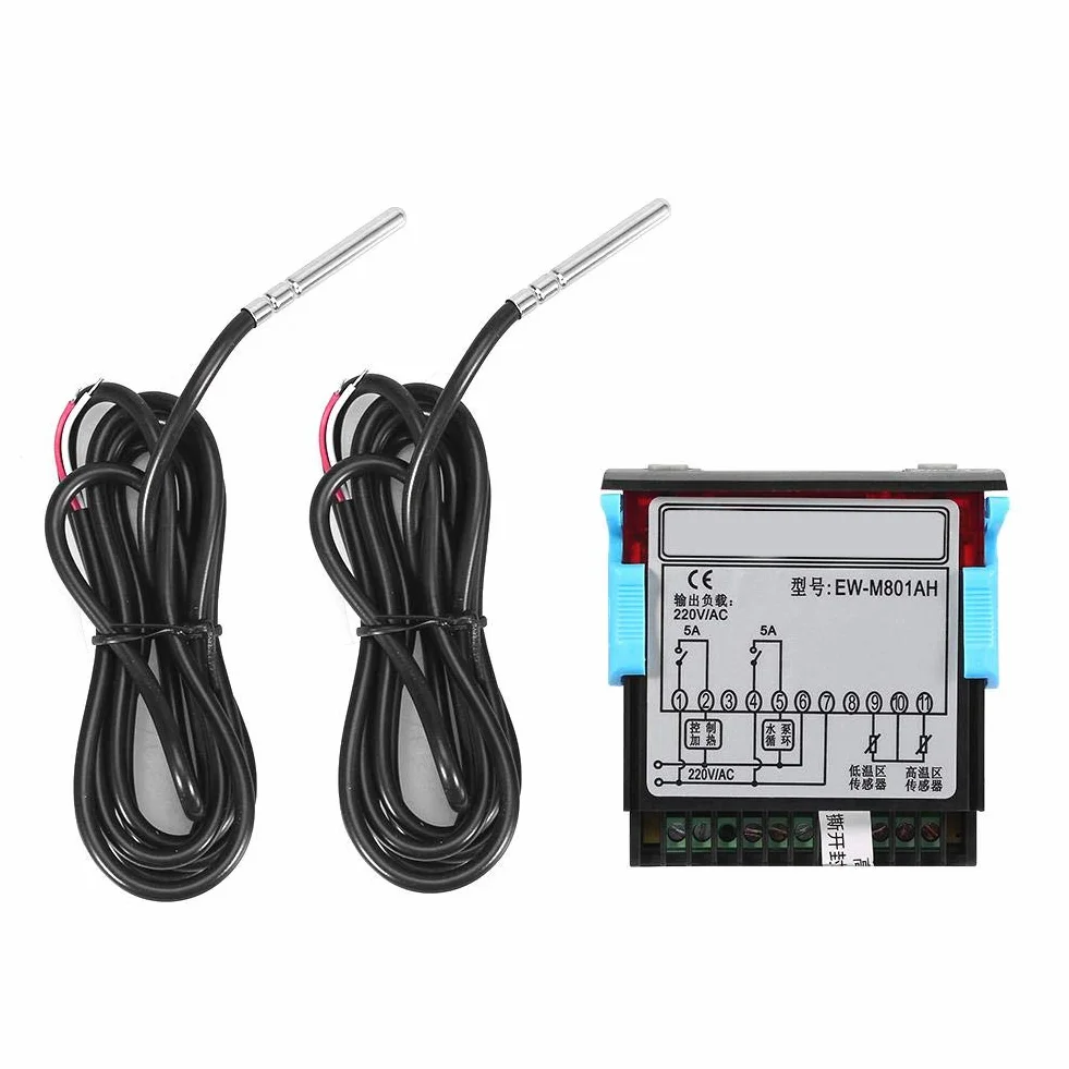 Cyfrowy regulator temperatury, 220 V EW-801AH Automatyczna regulacja temperatury z 2-kanałowym czujnikiem do słonecznego podgrzewacza wody
