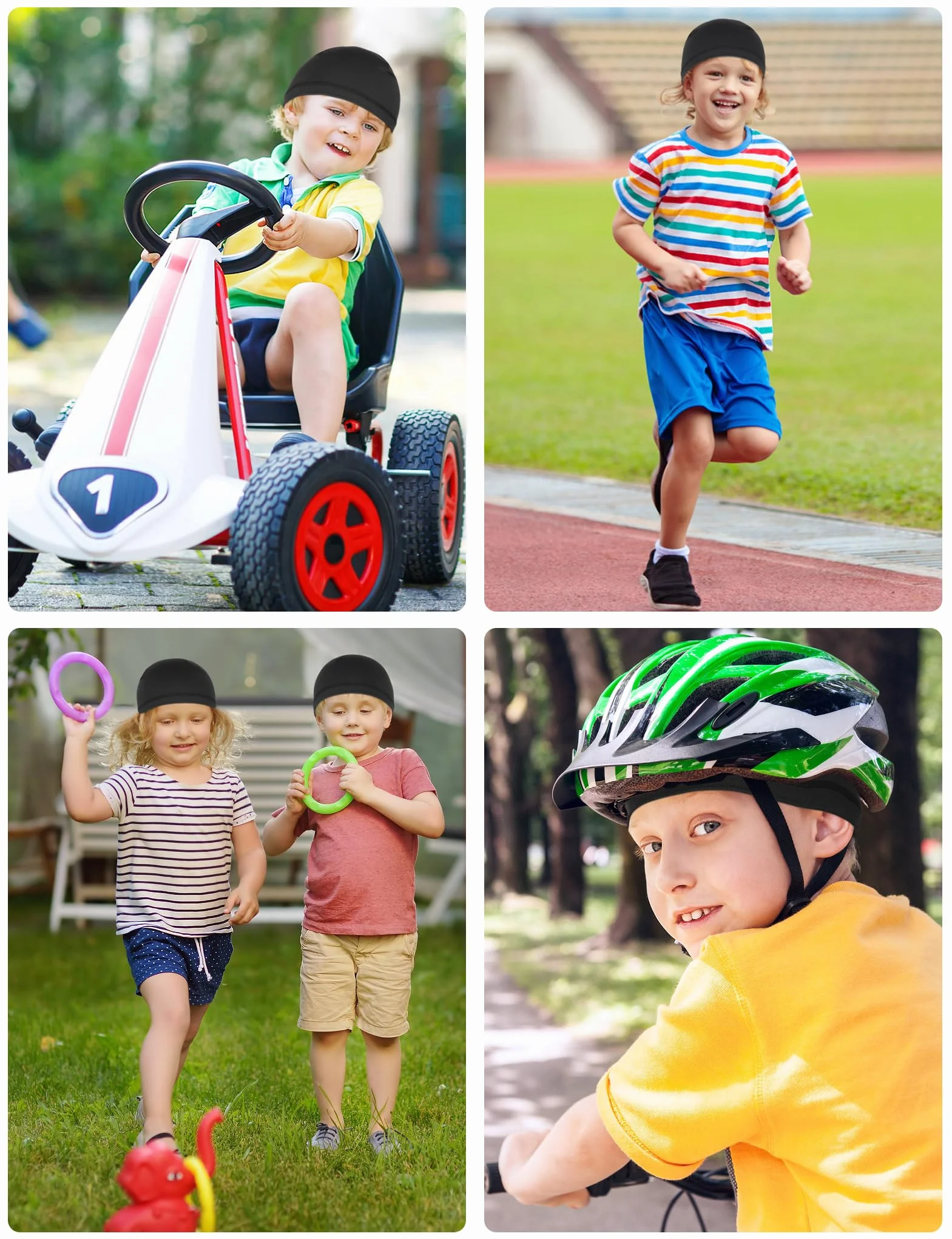 Becellen 3 szt. Letnia czapka dla dzieci, lodowy jedwab czapka rowerowa czarna elastyczna czapka rowerowa oddychająca unisex czapka beanie dla chłopców i dziewcząt, Czarny (Black), rozmiar uniwersalny