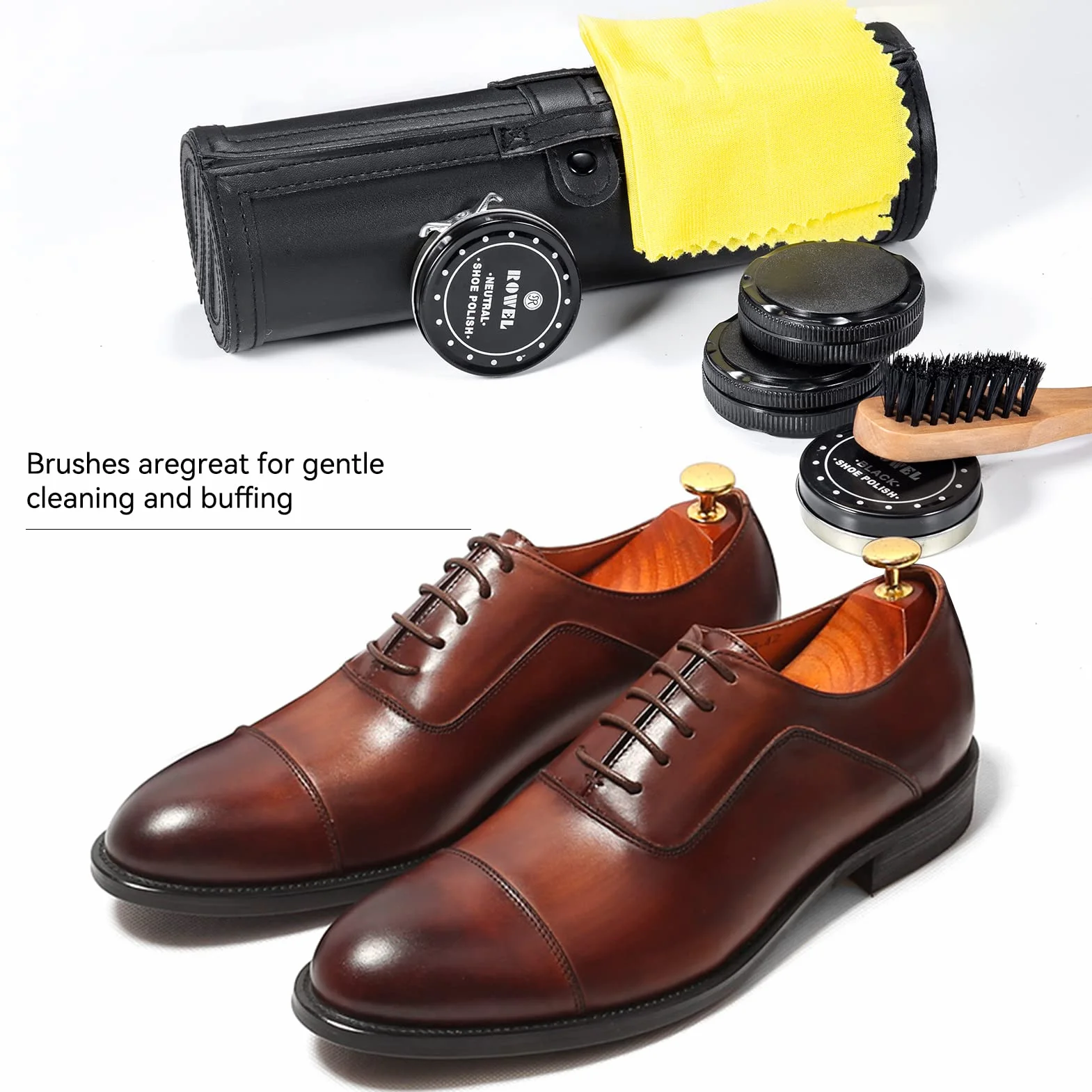 YUET 9-częściowy zestaw szczotek do butów zestaw z ekoskóry eleganckie etui,Zestaw do polerowania butów, zestaw do czyszczenia połysku, zestaw beczek do brązowej czarnej skóry ze szczotką