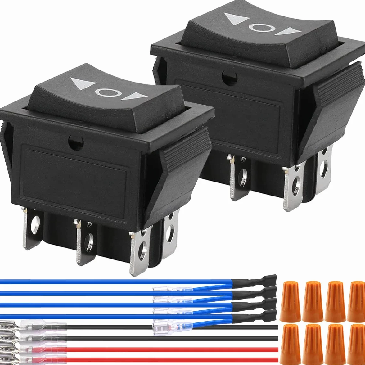 Przełącznik kołyskowy 6-pinowy 3 pozycje ON/OFF/ON Chwilowy przełącznik dźwigniowy Przełącznik odwrotnej polaryzacji DC 12V 10A AC110V-220V DPDT, 2 szt