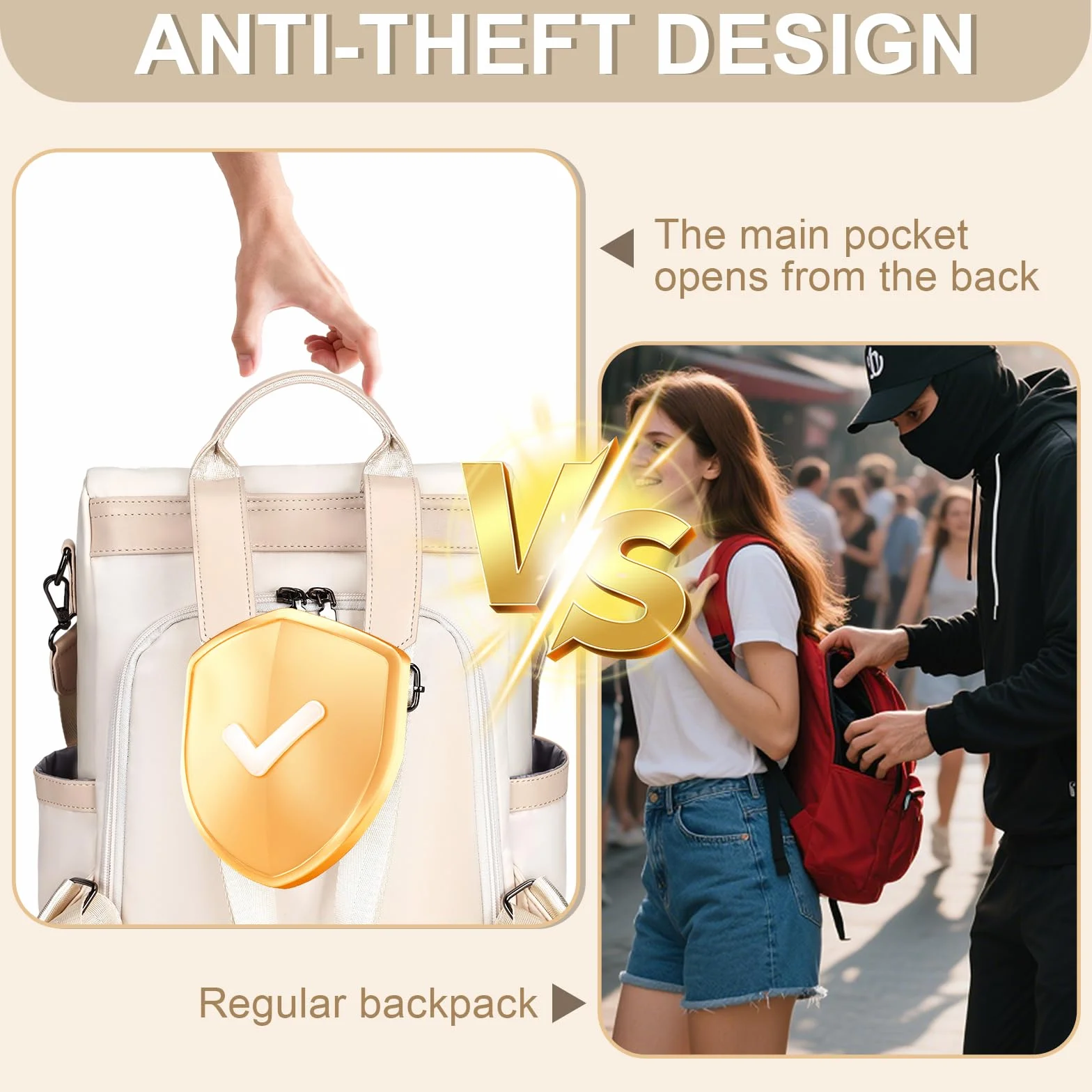 Eshow sac à dos anti-vol en nylon pour femmes multifonctionnel