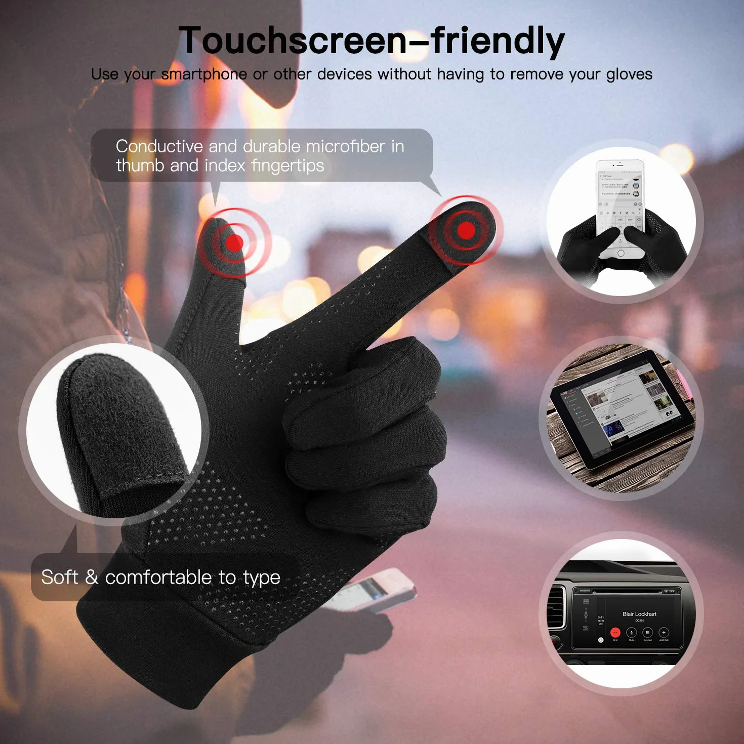 Unigear Touchscreen Gloves Ciepłe wiatroodporne zimowe rękawiczki Antypoślizgowe pełne palce do biegania