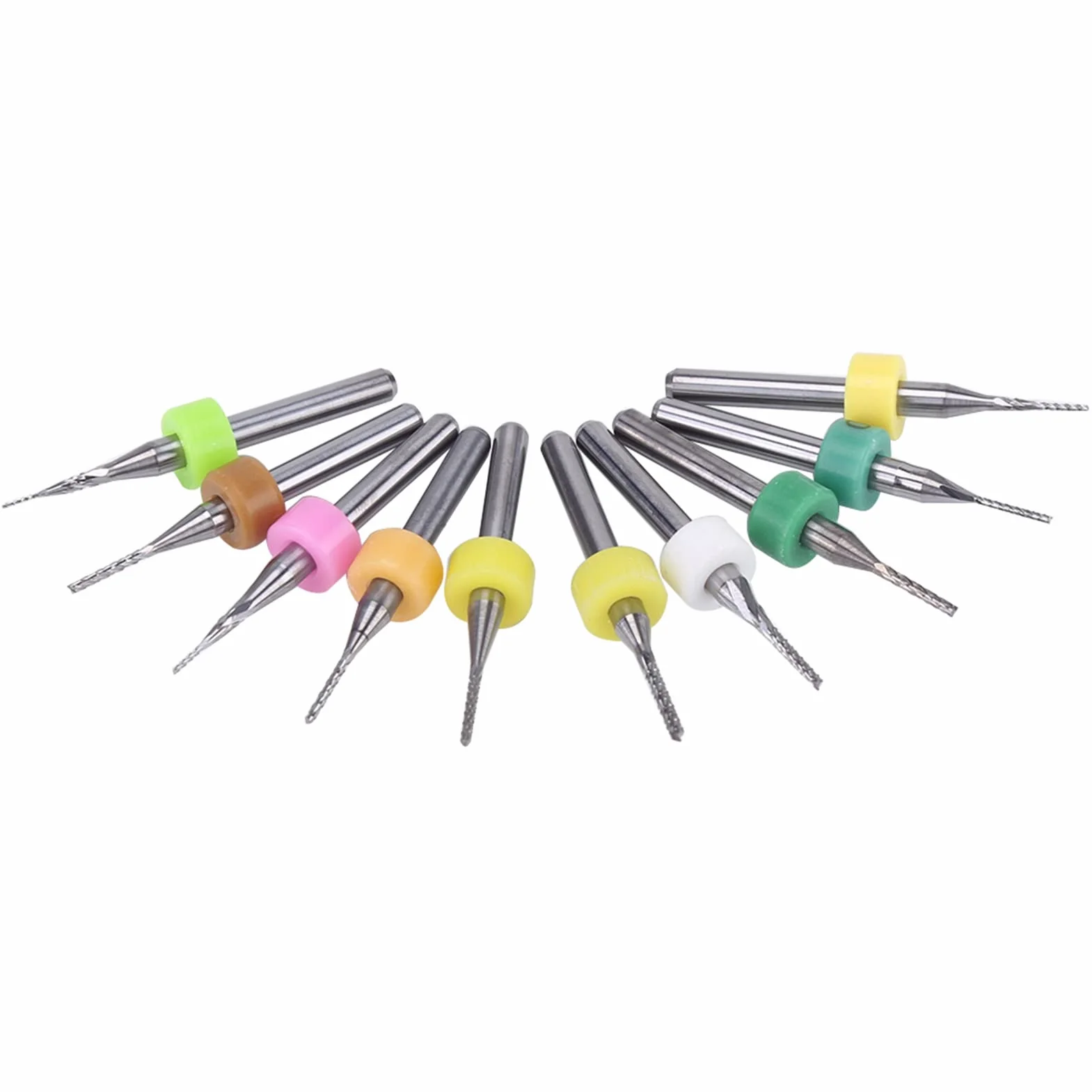 Zestaw frezów trzpieniowych z węglików spiekanych 10 szt. Bity do grawerowania PCB ze stali wolframowej o średnicy od 0,5 mm do 1,4 mm z trzpieniem 1/8 cala do płytek drukowanych