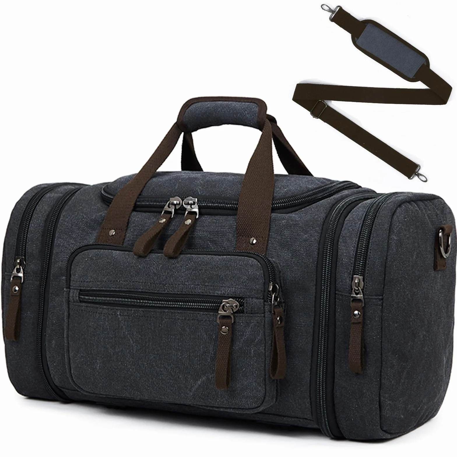 Vintage duża torba podróżna płócienna holdall na weekend, Czarny