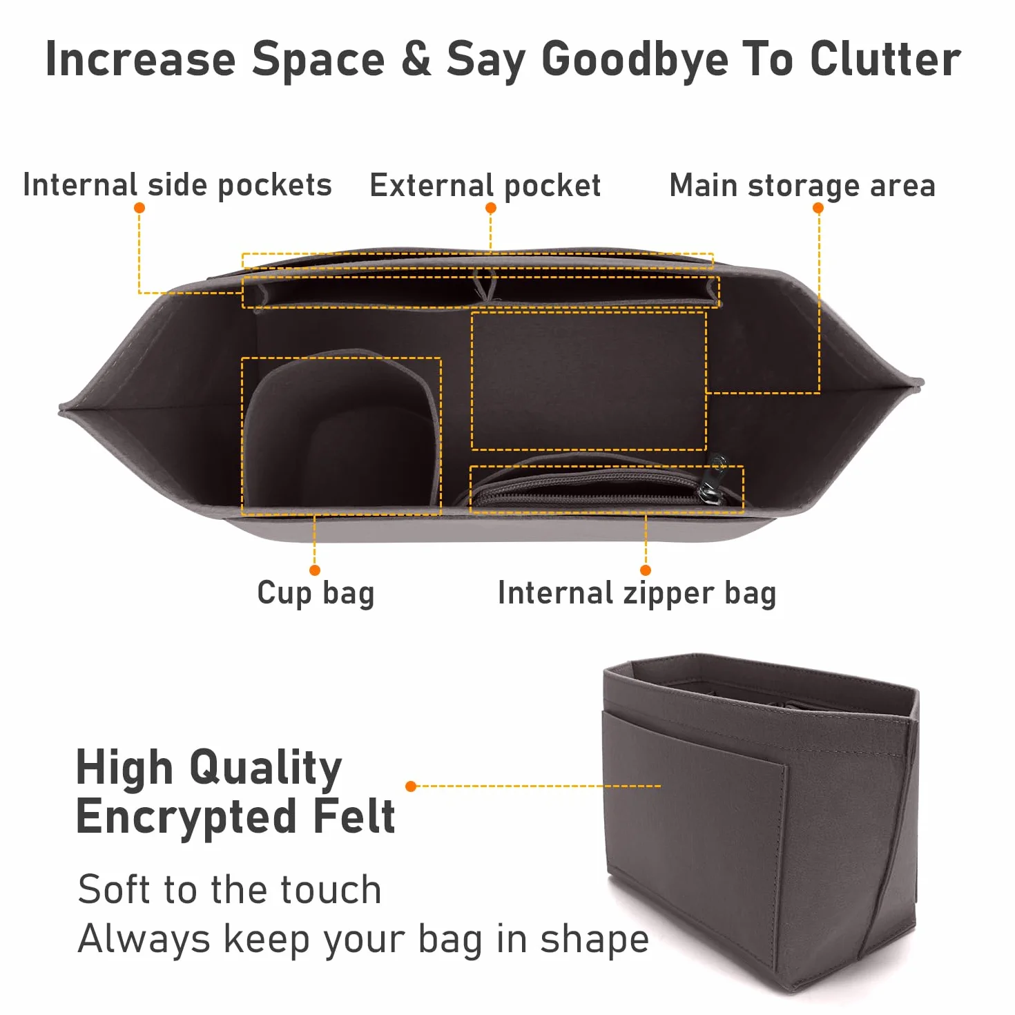 Longchamp Le Pliage Organizer do Torebki Filcowy Duży Ciemnoszary L