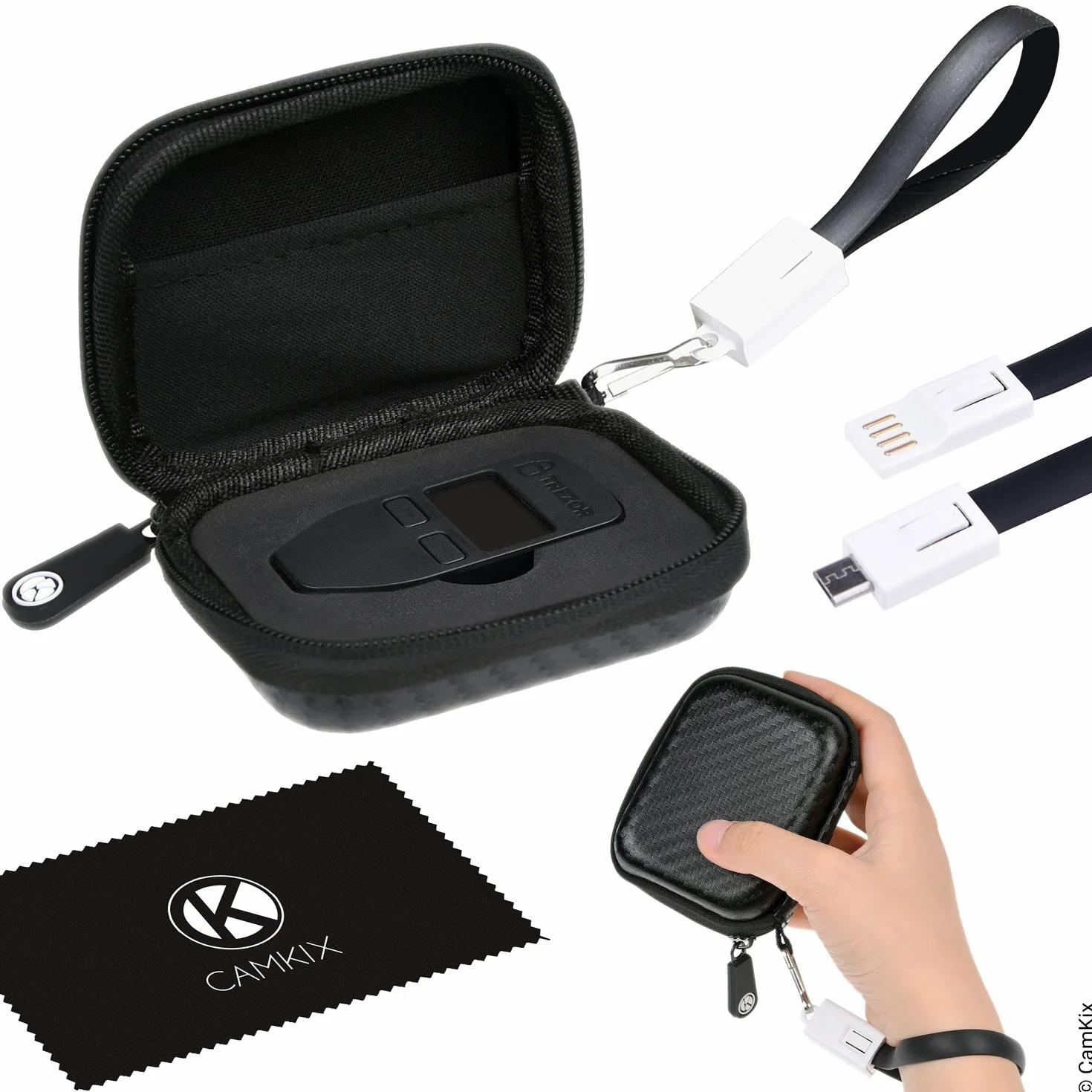 Etui ochronne na sprzętowy portfel kryptowalutowy z paskiem USB do transportu, zasilania i transferu danych – wytrzymałe, nylonowe etui typu hardshell z siateczkową kieszenią – lekkie, bezpieczne