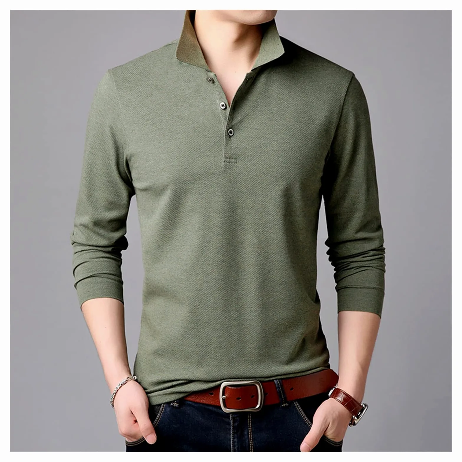 Koszula męska Jednokolorowa, z długim rękawem, slim fit, koreańska chłopięca koszulka polo, Casualowa odzież męska (kolor: A, rozmiar: kod M) (kod A 3XL)