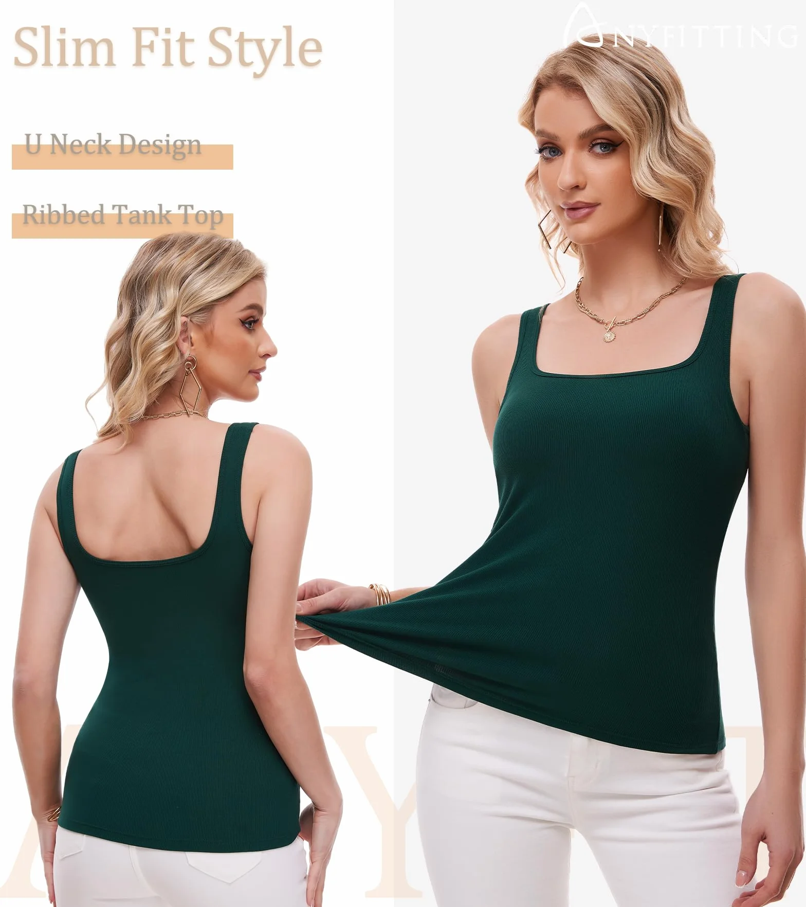 ANYFITTING Damski Biustonosz Zintegrowany Basic Tank U-Shape Tank Damski Basic Tank bez Rękawów Large Strap Tank S-3XL