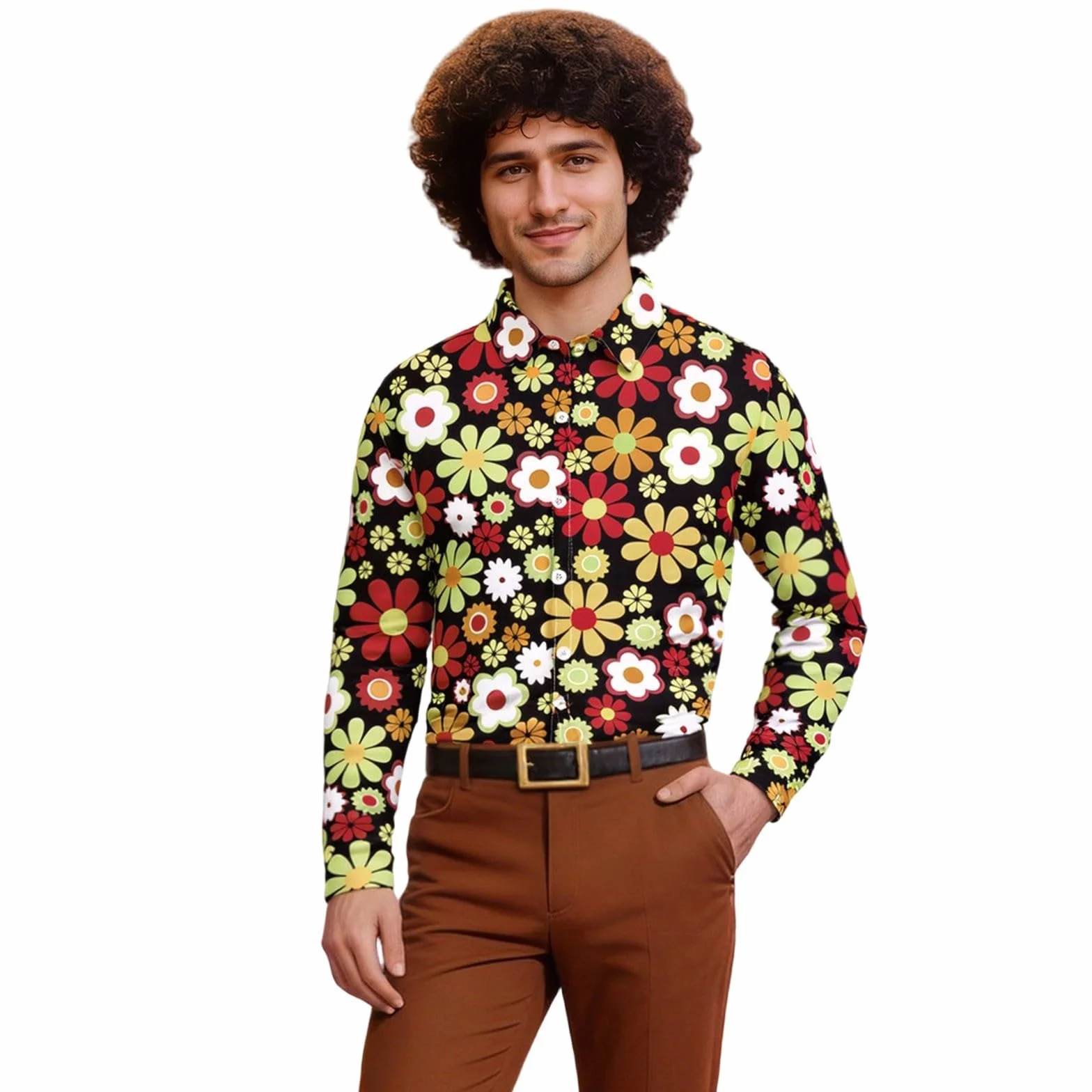 Koszula męska w stylu lat 70., dyskoteka, kostiumy karnawałowe, hippie, hippie, na imprezę, hipsterskie kwiaty, koszula męska, karnawał, festiwal muzyczny, stroje