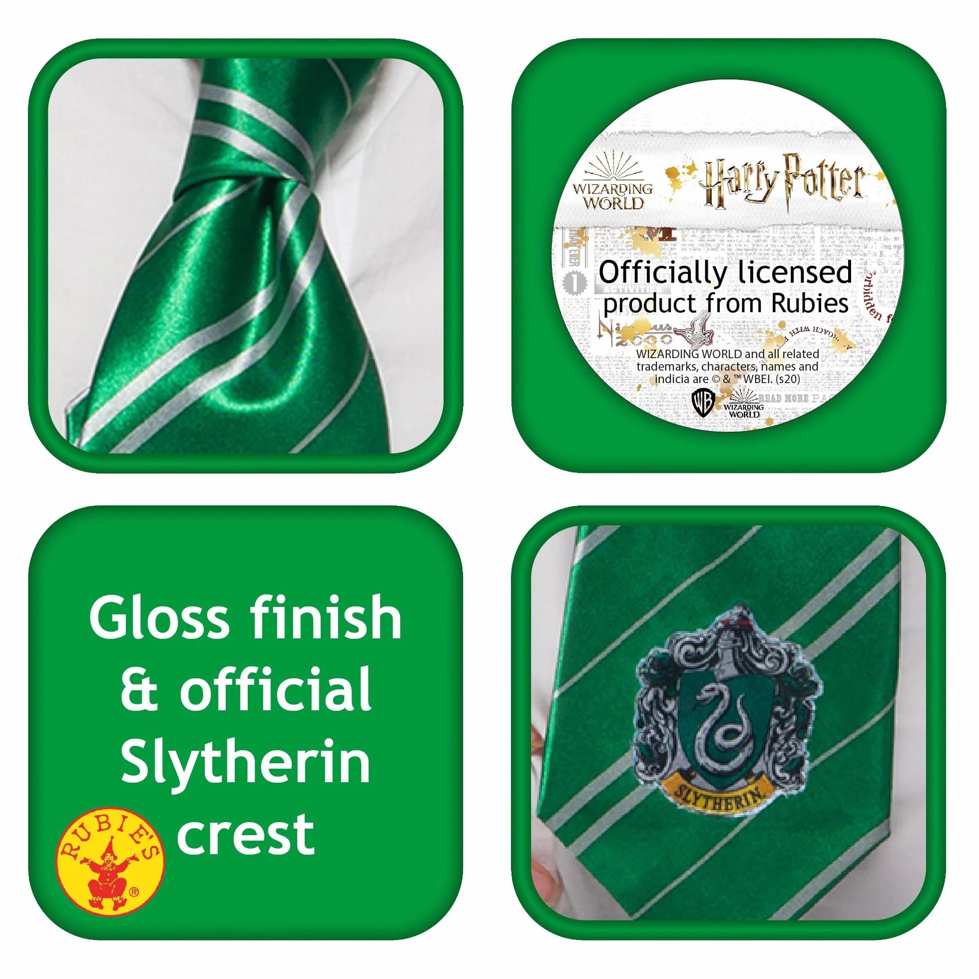 RUBIES Harry Potter Oficjalny krawat slytherinowy, akcesoria do przebrania dzieci, 6 lat, na Halloween