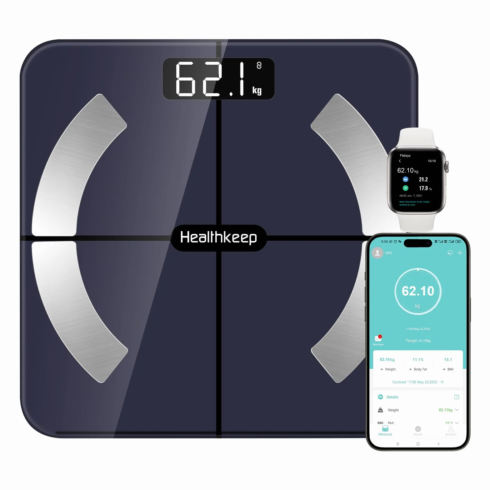Healthkeep FG263LB Waga, Czarny, 13 Funkcji