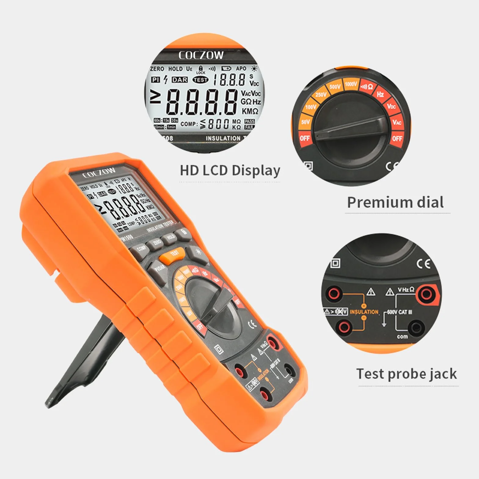 PM1508 cyfrowy miernik rezystancji izolacji 1000 V AC/DC, do 100 GΩ, z testem częstotliwości i niskiego napięcia, wyświetlacz LCD