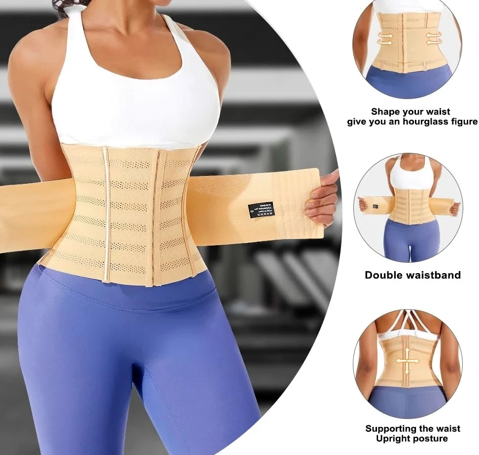 MMRTDJDR Gorset Fitness wyszczuplająca osłona kobieta płaski pas na brzuch Cincher podwójny pasek do ćwiczeń treningowy gorset modelujący talię