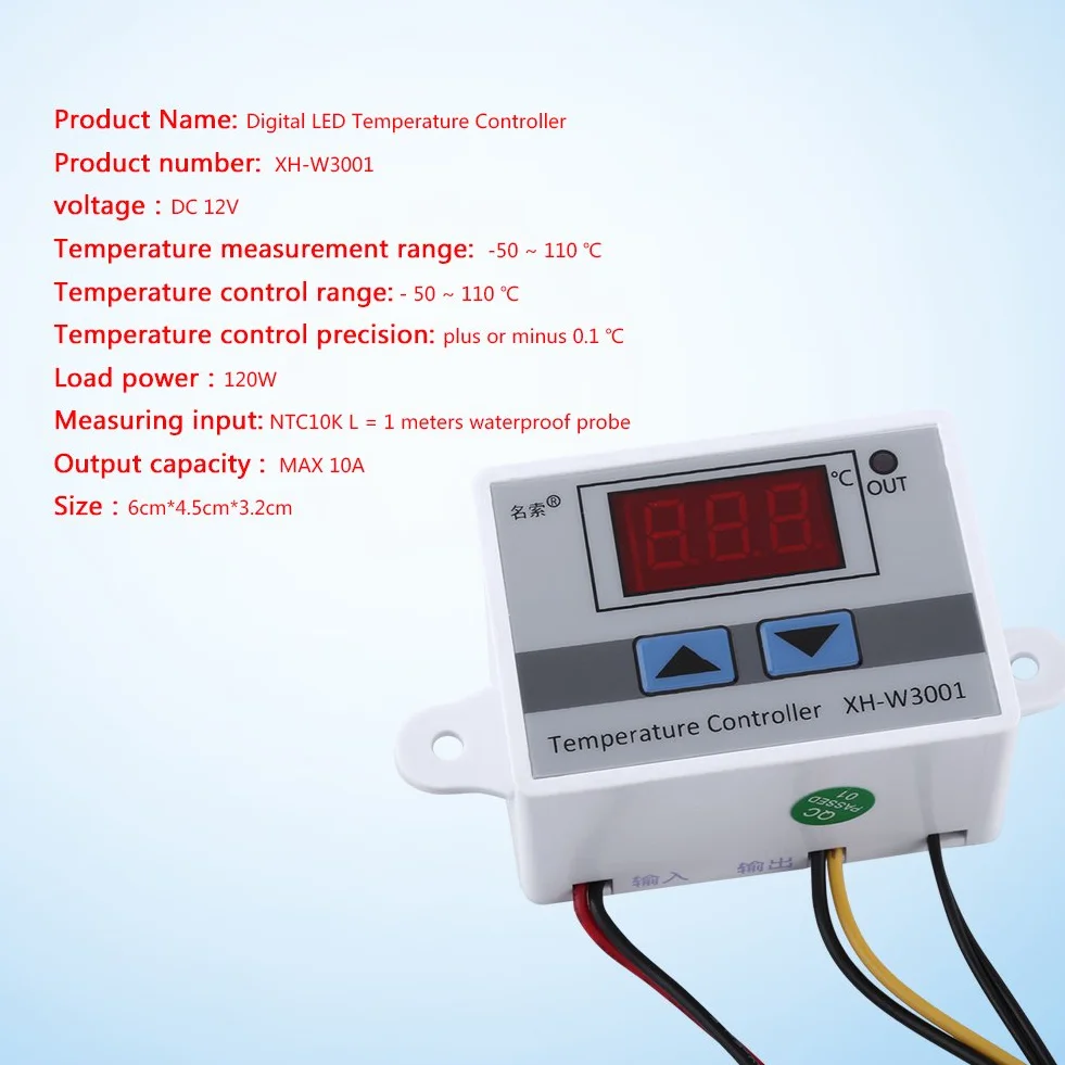 Walfront XH-W3001 - Wielofunkcyjny cyfrowy termostat LED do regulacji temperatury z czujnikiem, 2 stopnie grzania i chłodzenia