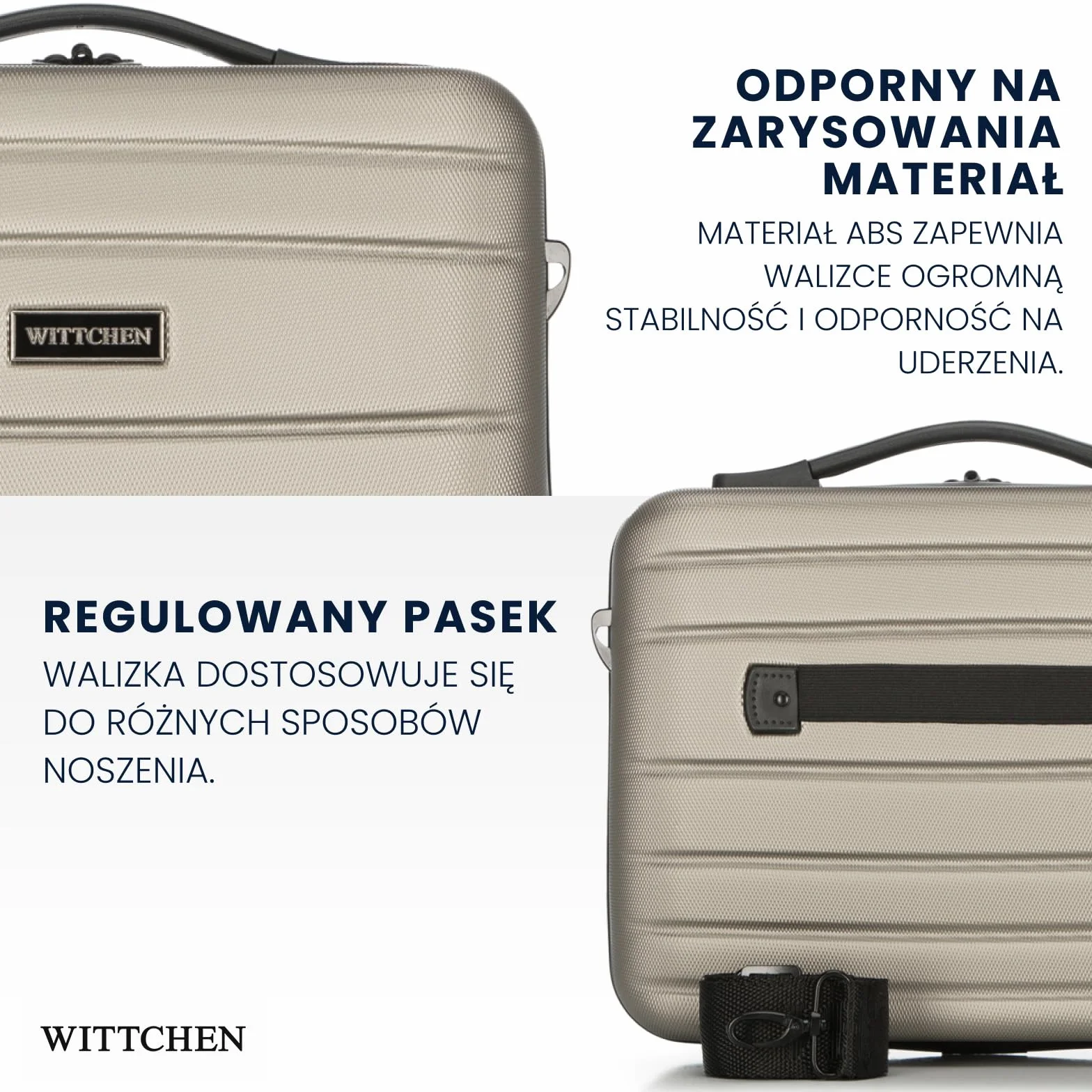 WITTCHEN GLOBE Line Kosmetyczka podróżna Torba na kosmetyki Etui Twarda kosmetyczka ABS Elastyczny pas Pasek na ramię Szampański