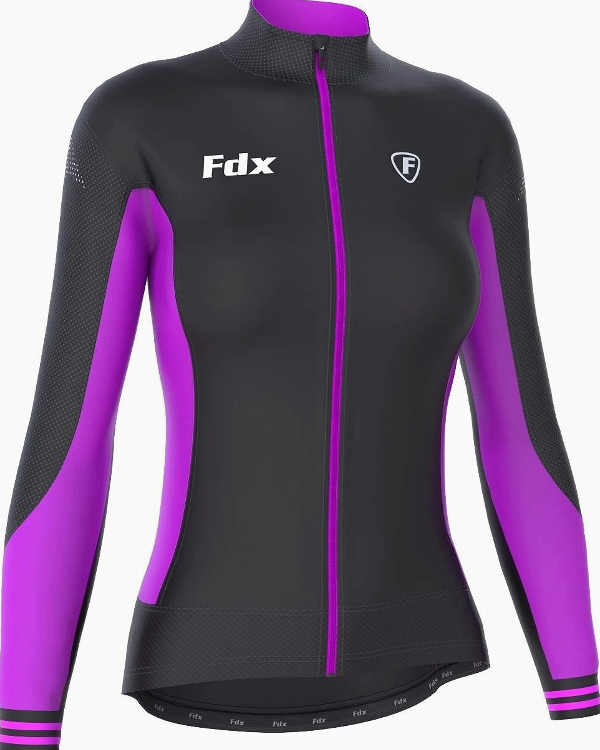 FDX Damska koszulka kolarska Thermodream zimowa ocieplana termicznie rajstopy na szelkach zestaw Combo (czarny/fioletowy, XL)
