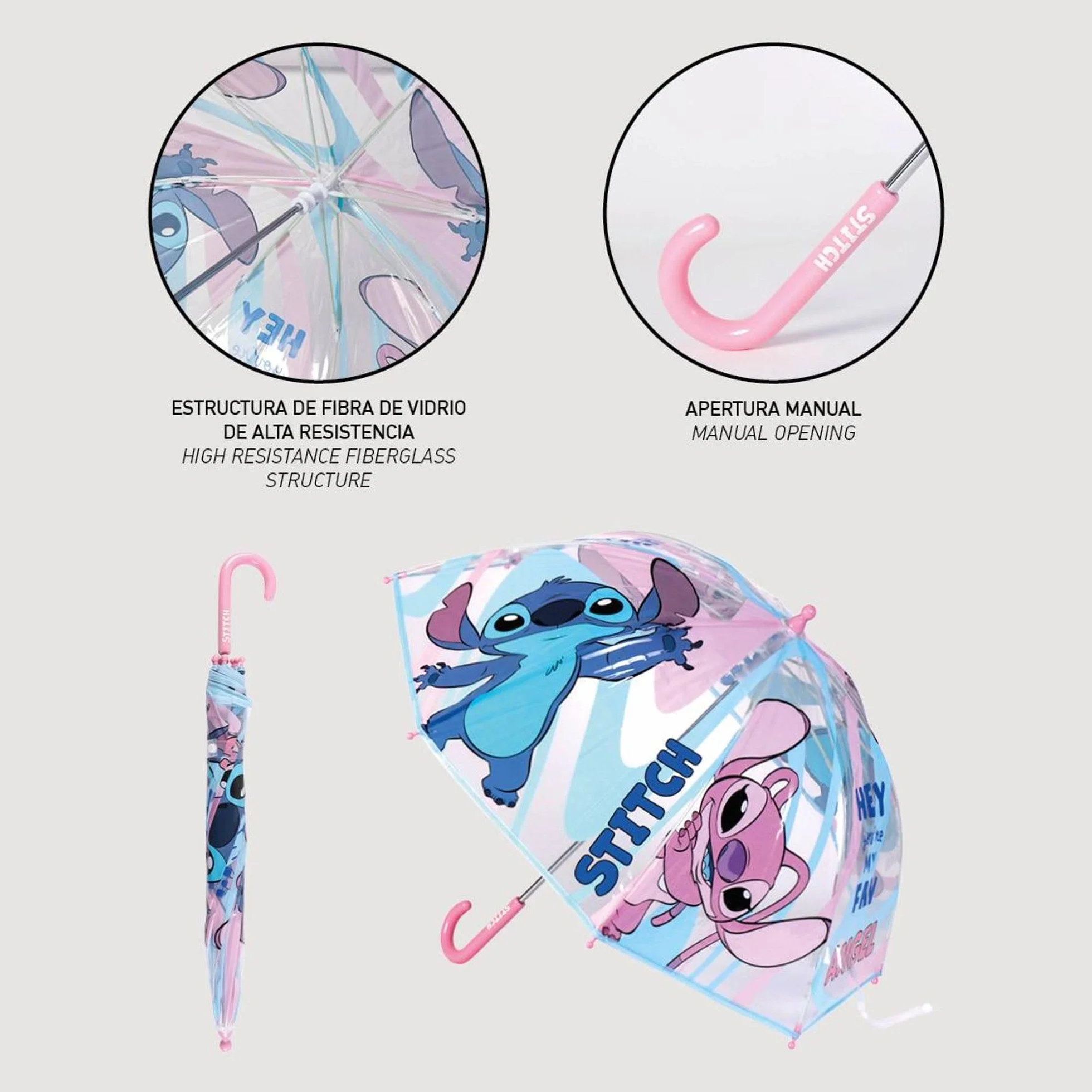 Parasol kopułowy Lilo & Stitch Stitch i Angel nadruk ręczne otwieranie POE rama z włókna szklanego Hiszpania