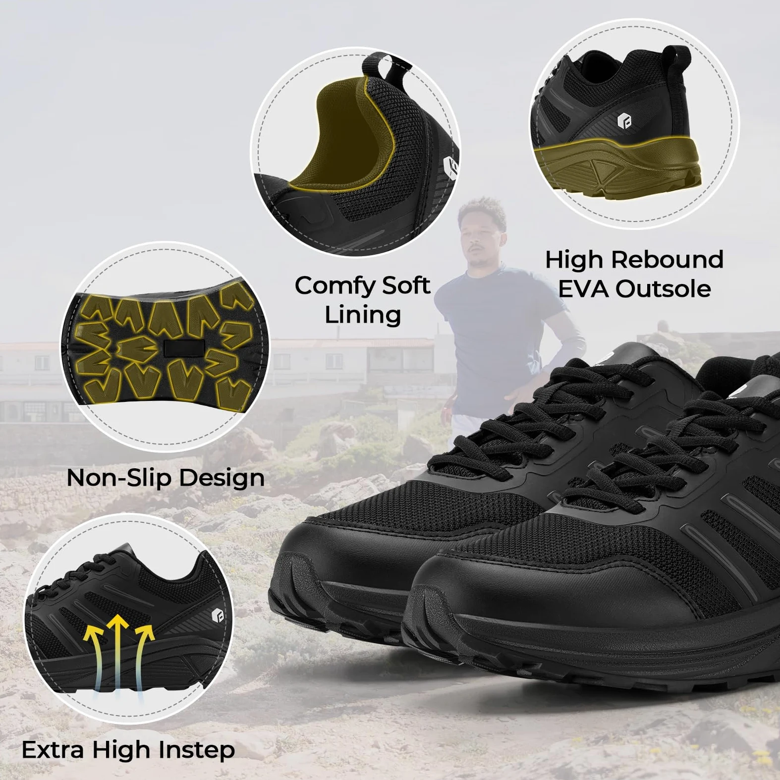 Buty do biegania FitVille Męskie bardzo szerokie buty do biegania w terenie Szerokie lekkie buty sportowe Buty outdoorowe Wygodne buty fitness Buty trekkingowe