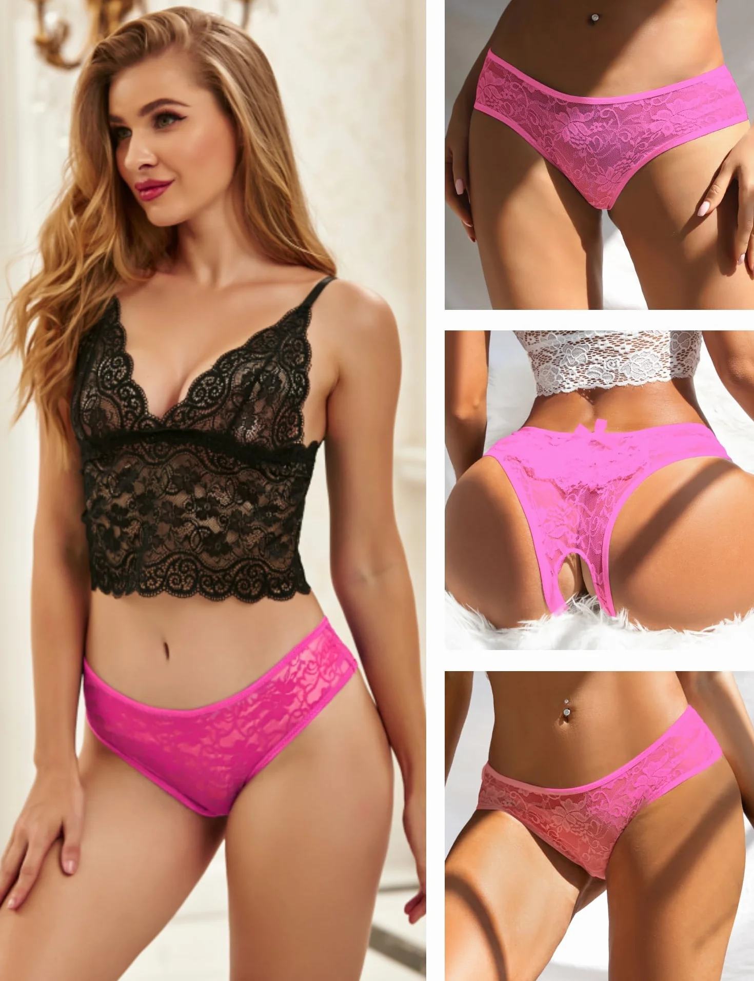 ohmydear Bielizna erotyczna dla kobiet, 2 sztuki, seksowne majtki, duże rozmiary, stringi, bielizna erotyczna z otworem
