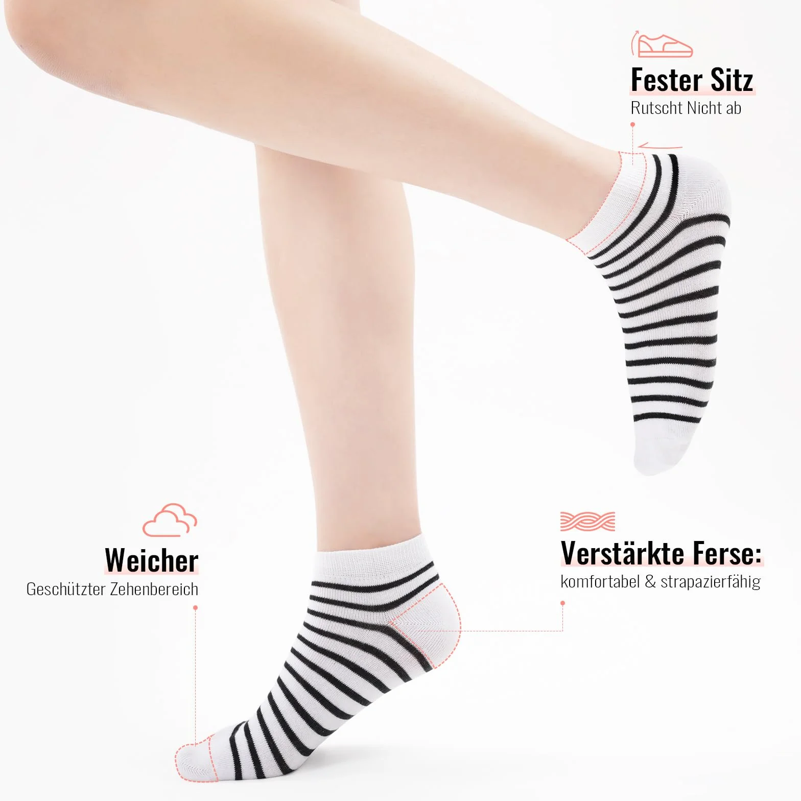 SukModen 10/20 Par Skarpety Damskie do Sneakersów 35-38 39-42, Oddychające Bawełniane Krótkie Skarpety Sportowe, Kolorowych Skarpet z Kropkami, Paskami i Sercami